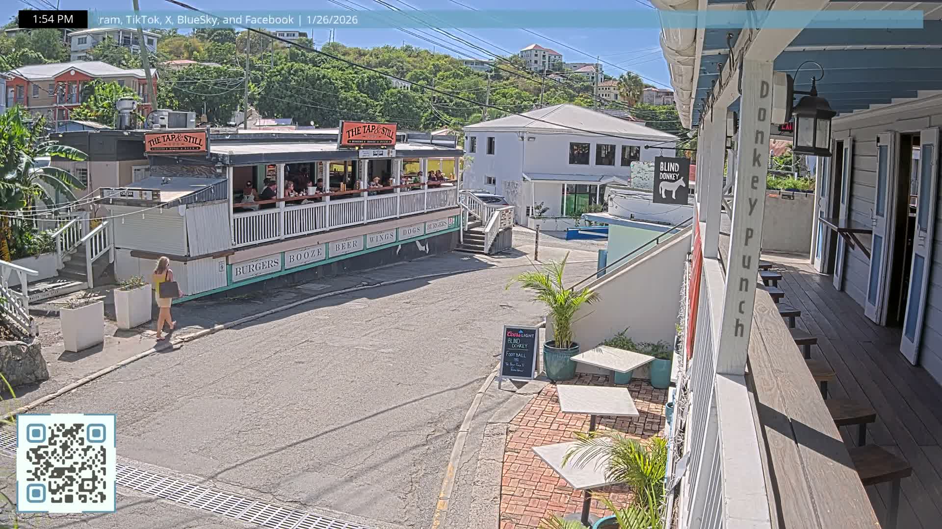 St. John, Cruz Bay Prince Street (Pridsens Gade) from Blind Donkey Live Cam - Cruz Bay, St. John, United States Virgin Islands, USA
