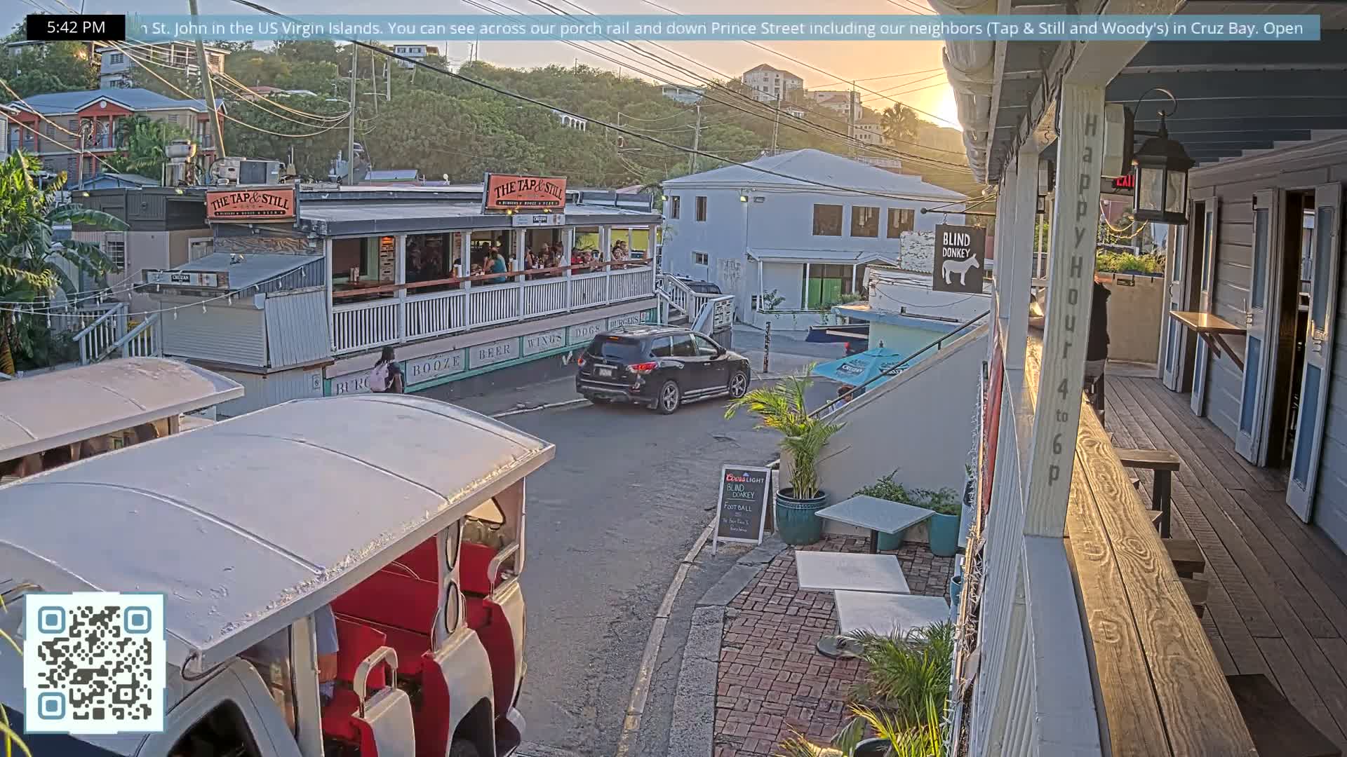 St. John, Cruz Bay Prince Street (Pridsens Gade) from Blind Donkey Live Cam - Cruz Bay, St. John, United States Virgin Islands, USA