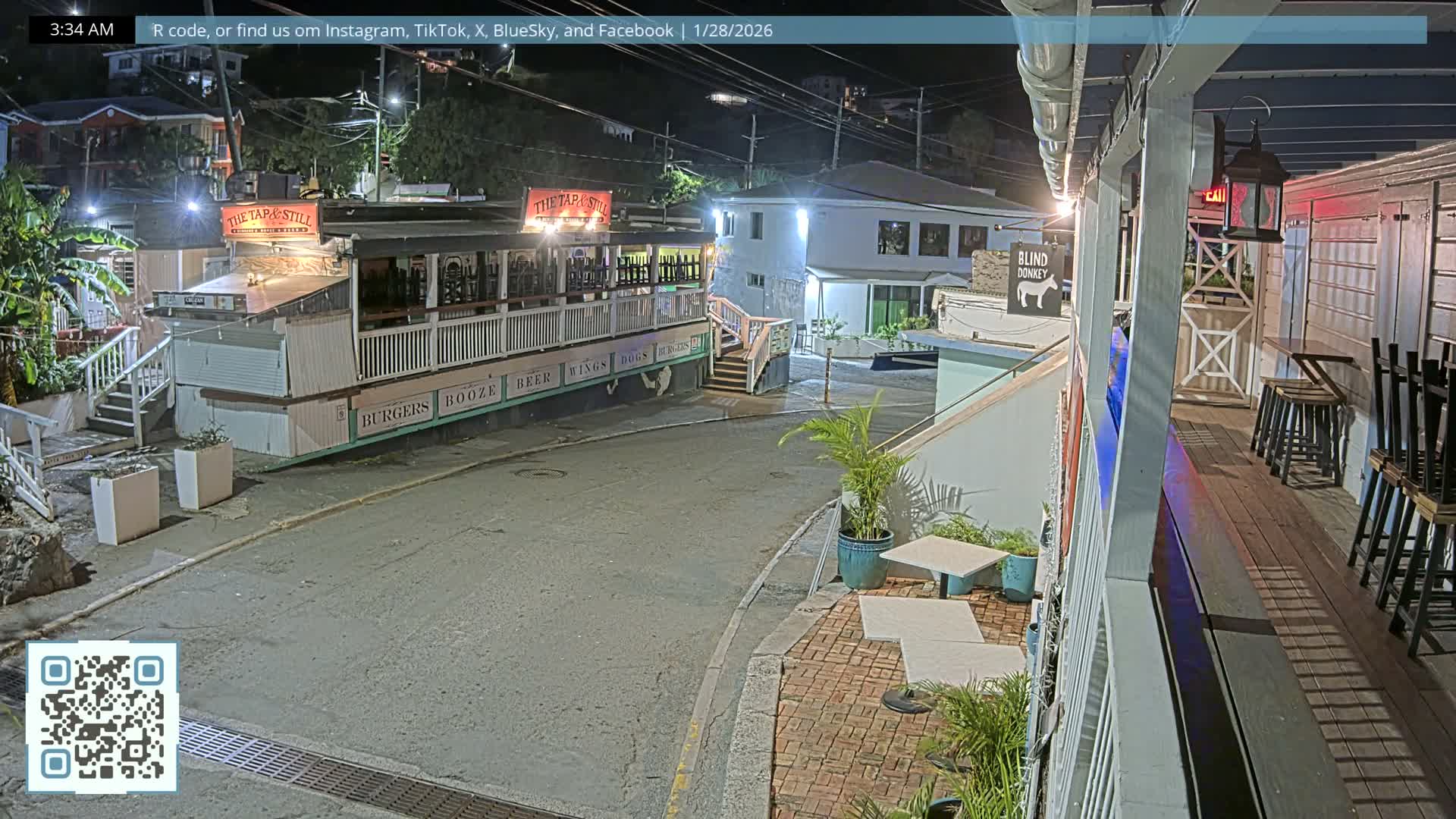 St. John, Cruz Bay Prince Street (Pridsens Gade) from Blind Donkey Live Cam - Cruz Bay, St. John, United States Virgin Islands, USA