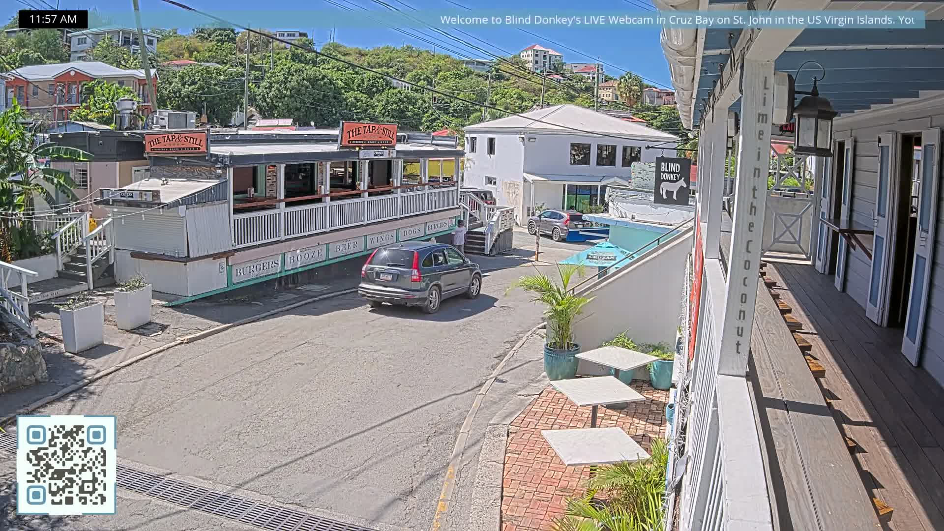 St. John, Cruz Bay Prince Street (Pridsens Gade) from Blind Donkey Live Cam - Cruz Bay, St. John, United States Virgin Islands, USA