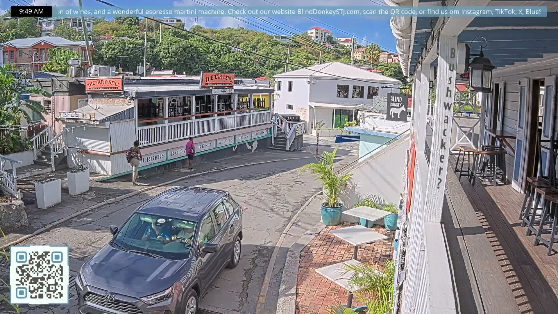 St. John, Cruz Bay Prince Street (Pridsens Gade) from Blind Donkey Live Cam - Cruz Bay, St. John, United States Virgin Islands, USA