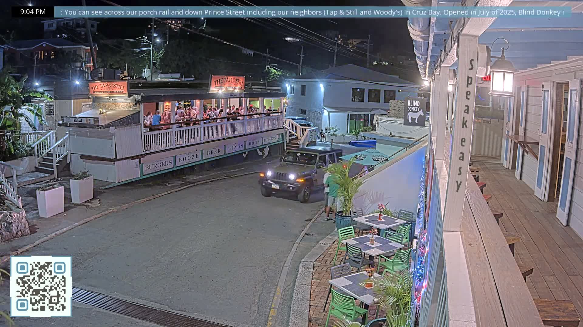 St. John, Cruz Bay Prince Street (Pridsens Gade) from Blind Donkey Live Cam - Cruz Bay, St. John, United States Virgin Islands, USA