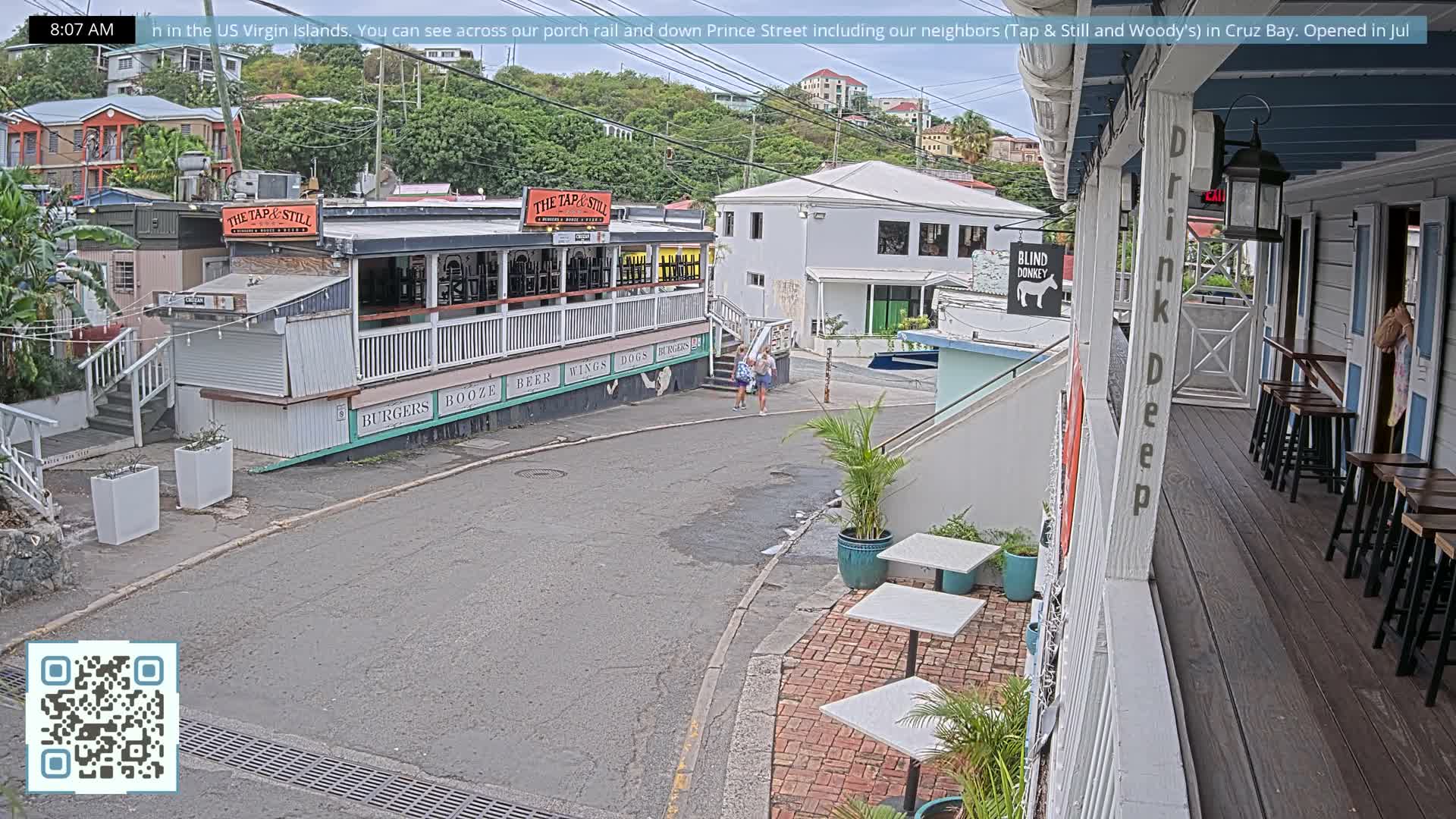 St. John, Cruz Bay Prince Street (Pridsens Gade) from Blind Donkey Live Cam - Cruz Bay, St. John, United States Virgin Islands, USA