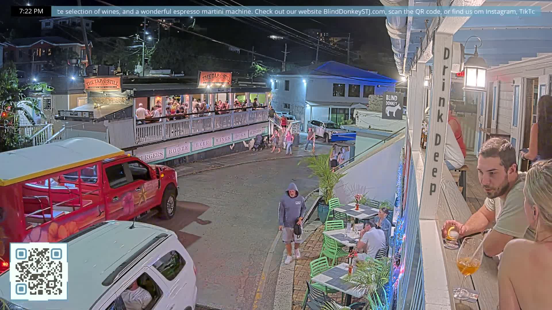 St. John, Cruz Bay Prince Street (Pridsens Gade) from Blind Donkey Live Cam - Cruz Bay, St. John, United States Virgin Islands, USA