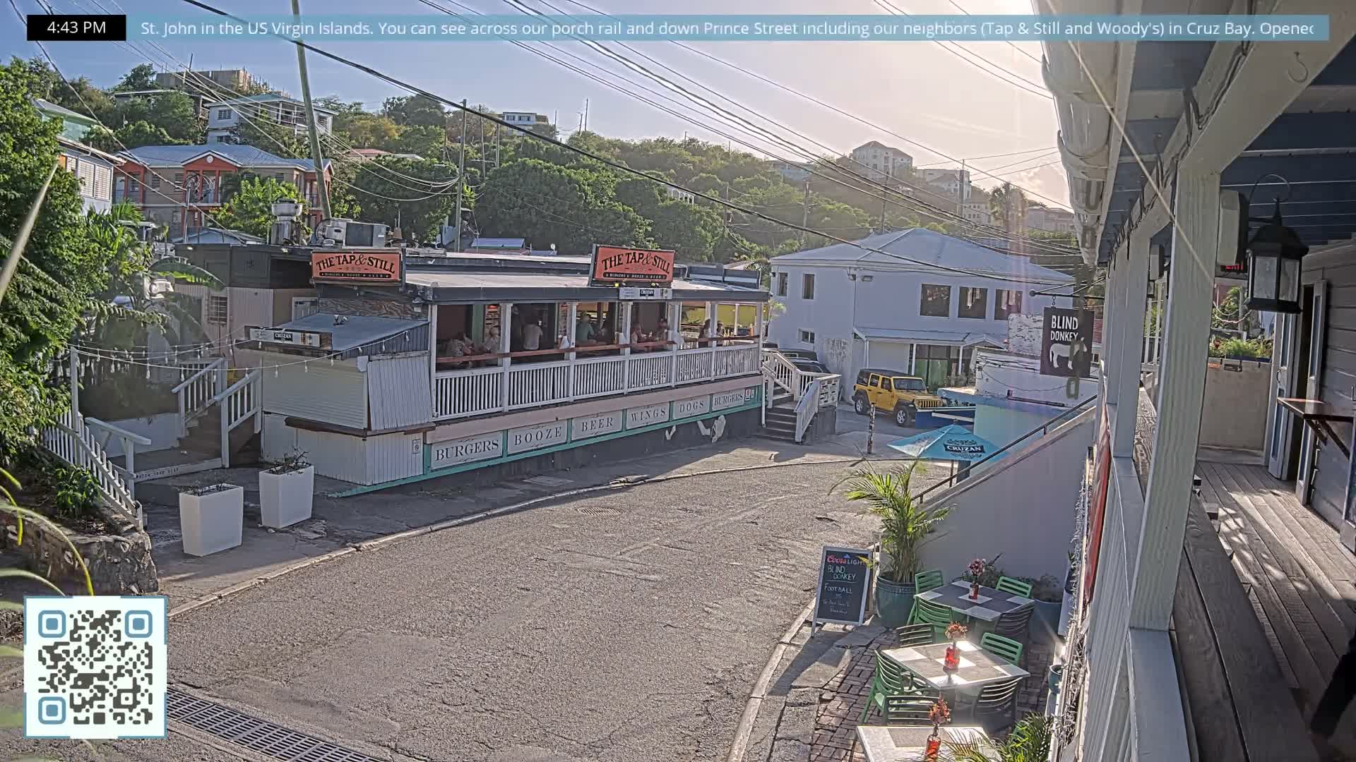 St. John, Cruz Bay Prince Street (Pridsens Gade) from Blind Donkey Live Cam - Cruz Bay, St. John, United States Virgin Islands, USA