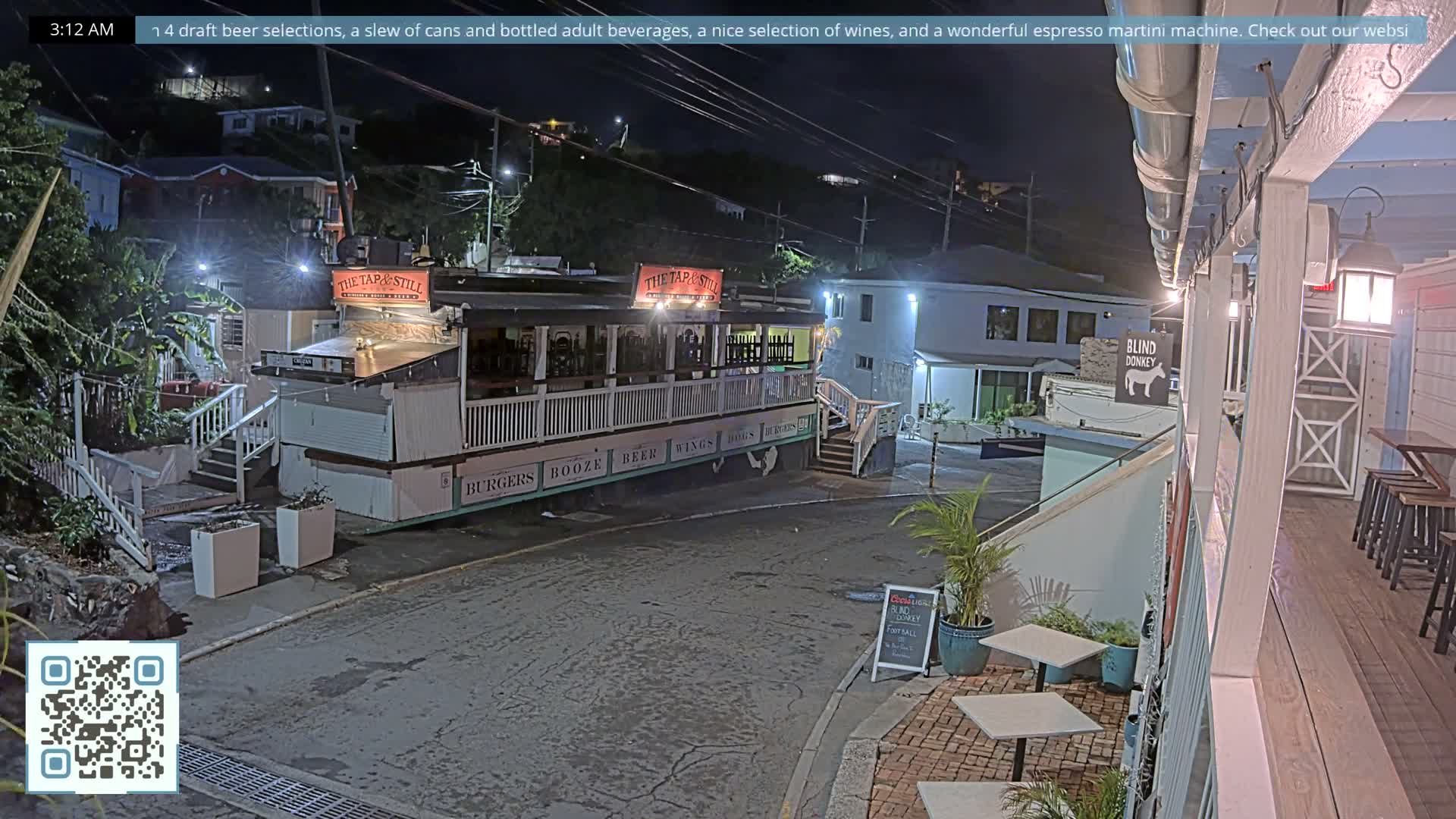 St. John, Cruz Bay Prince Street (Pridsens Gade) from Blind Donkey Live Cam - Cruz Bay, St. John, United States Virgin Islands, USA