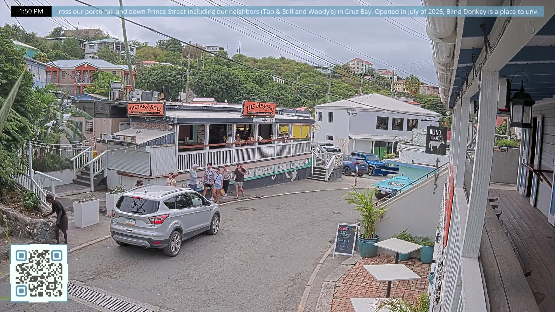 St. John, Cruz Bay Prince Street (Pridsens Gade) from Blind Donkey Live Cam - Cruz Bay, St. John, United States Virgin Islands, USA