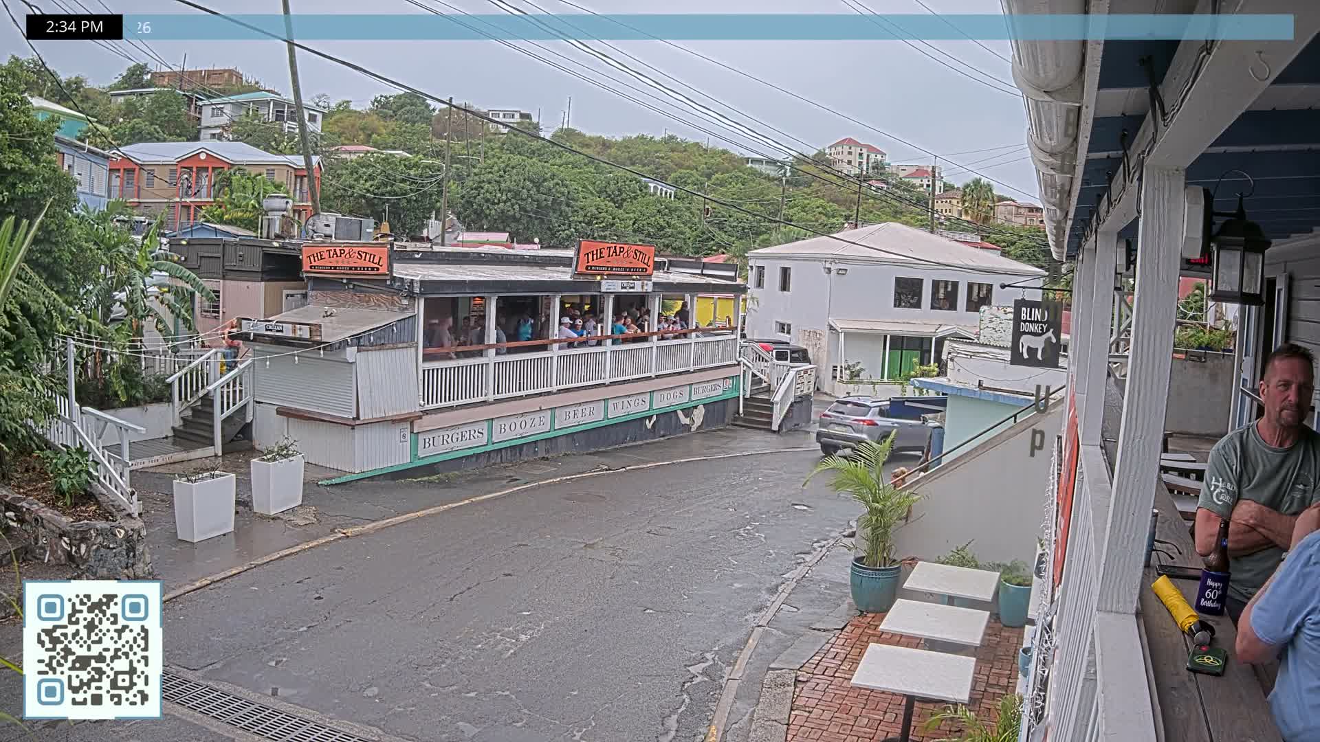 St. John, Cruz Bay Prince Street (Pridsens Gade) from Blind Donkey Live Cam - Cruz Bay, St. John, United States Virgin Islands, USA
