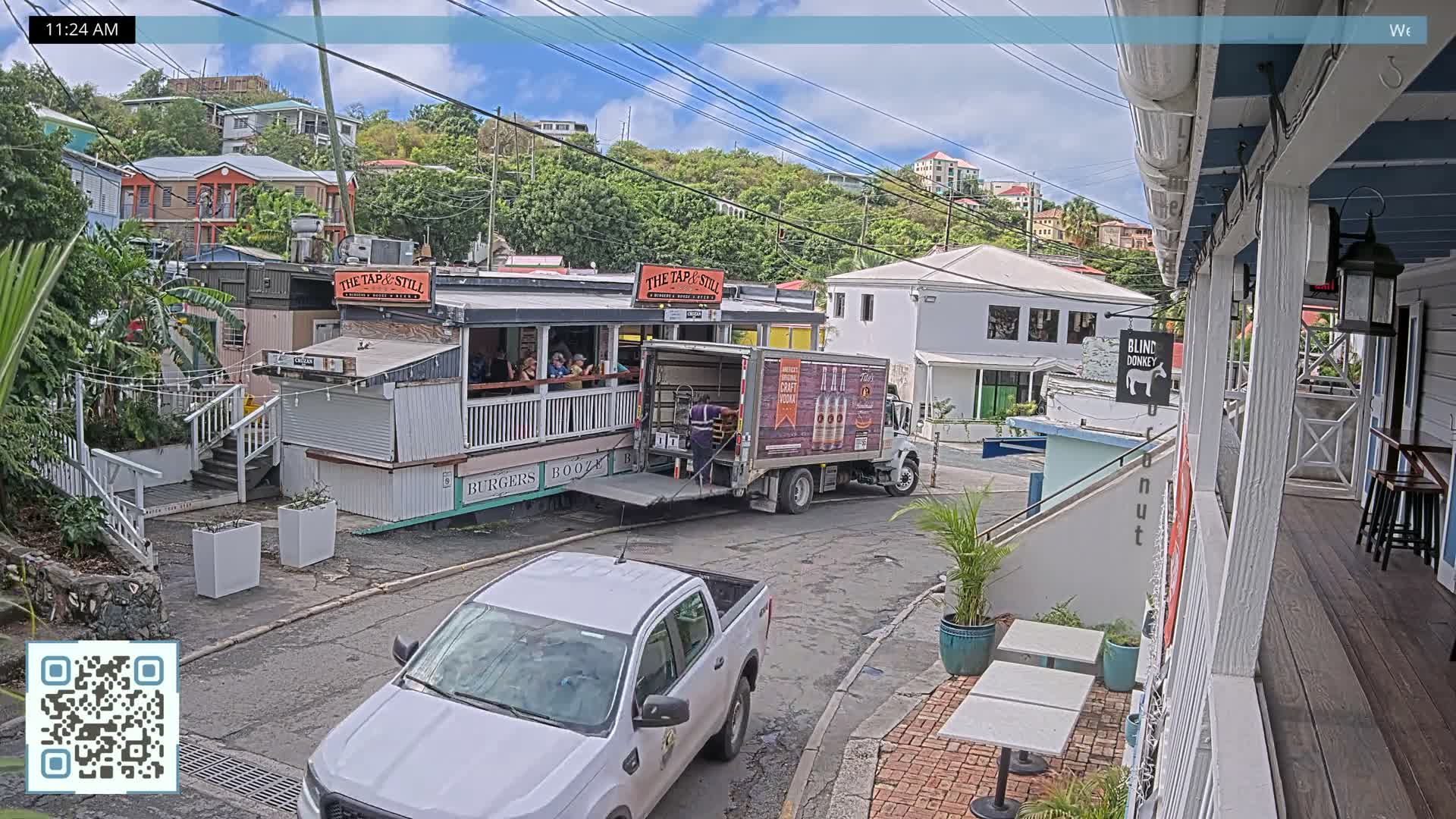 St. John, Cruz Bay Prince Street (Pridsens Gade) from Blind Donkey Live Cam - Cruz Bay, St. John, United States Virgin Islands, USA