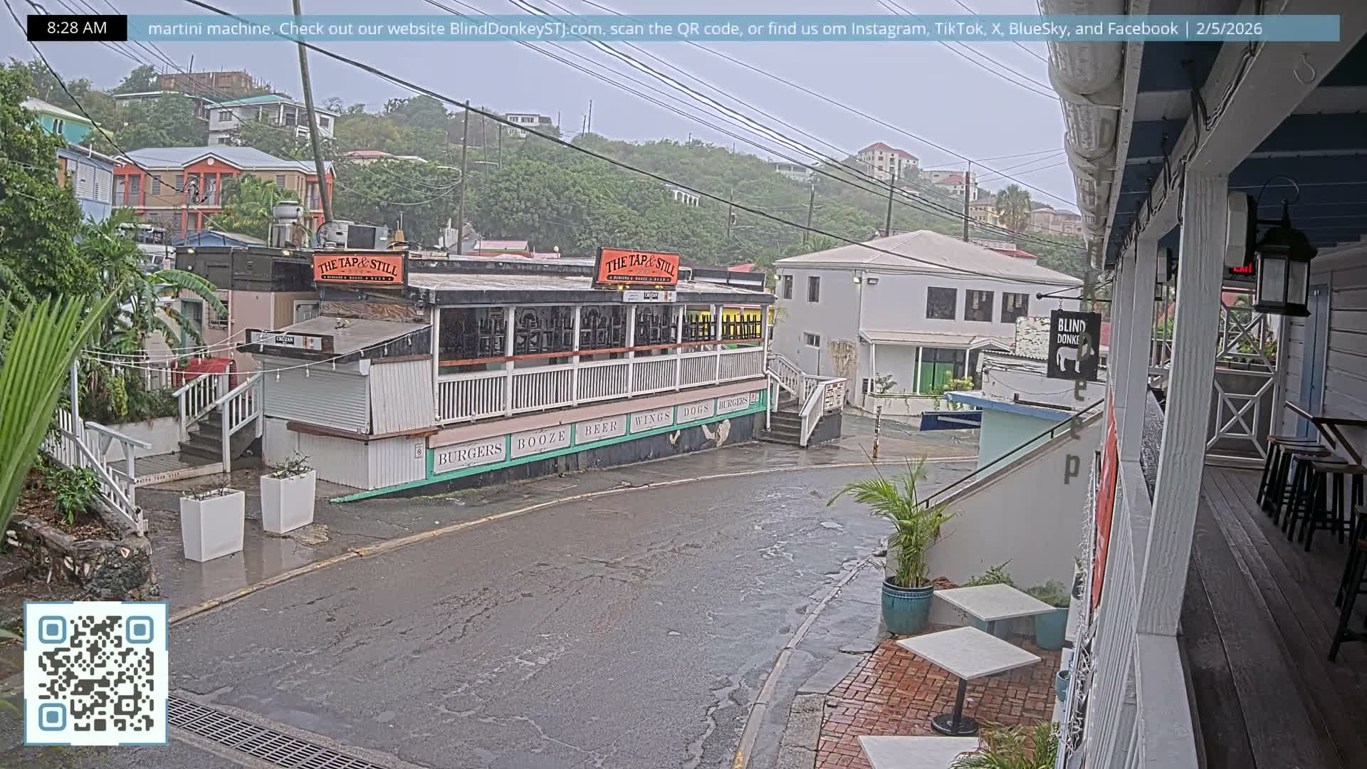 St. John, Cruz Bay Prince Street (Pridsens Gade) from Blind Donkey Live Cam - Cruz Bay, St. John, United States Virgin Islands, USA