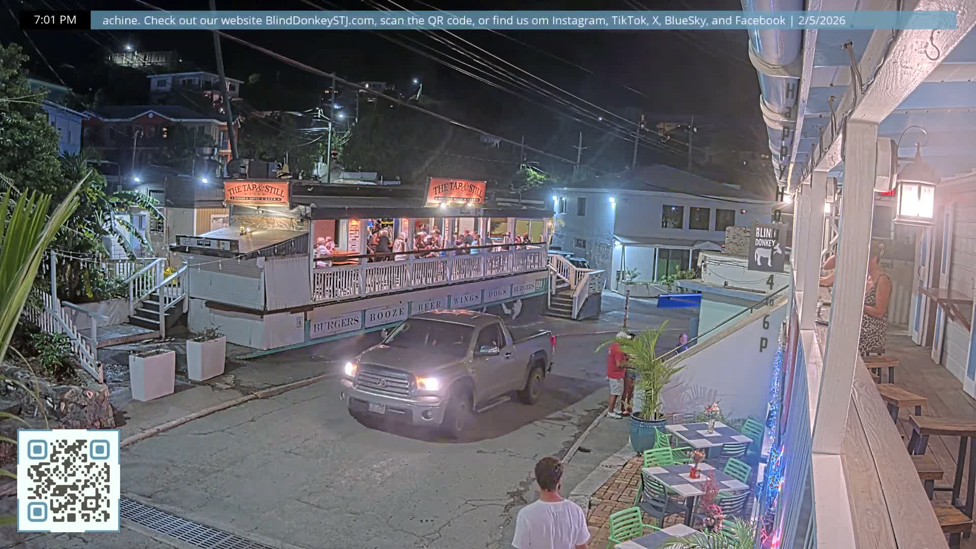 St. John, Cruz Bay Prince Street (Pridsens Gade) from Blind Donkey Live Cam - Cruz Bay, St. John, United States Virgin Islands, USA