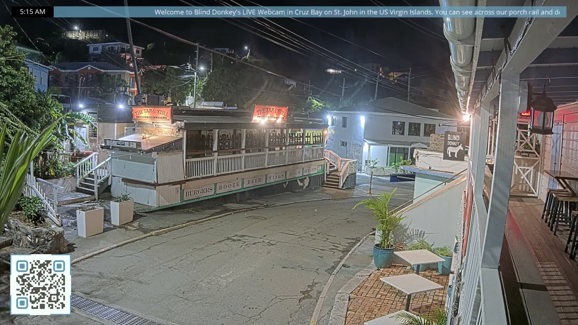 St. John, Cruz Bay Prince Street (Pridsens Gade) from Blind Donkey Live Cam - Cruz Bay, St. John, United States Virgin Islands, USA