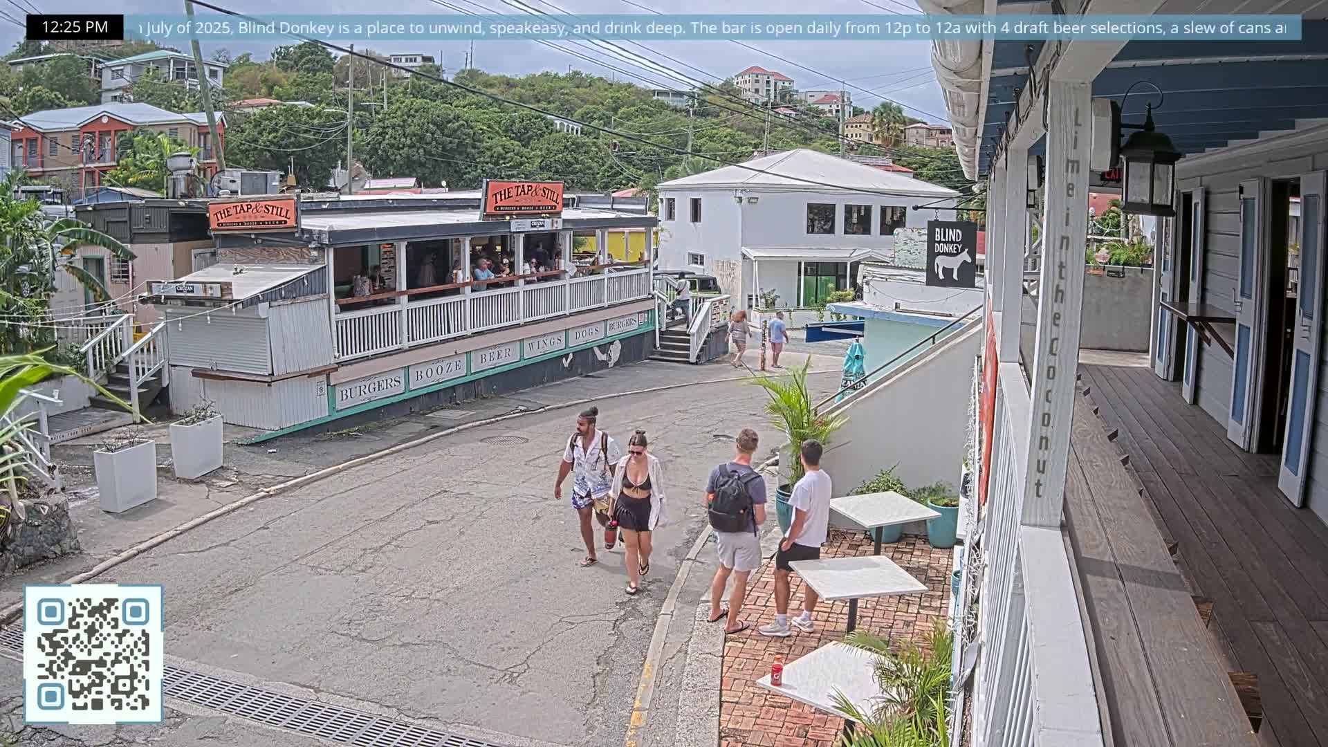 St. John, Cruz Bay Prince Street (Pridsens Gade) from Blind Donkey Live Cam - Cruz Bay, St. John, United States Virgin Islands, USA