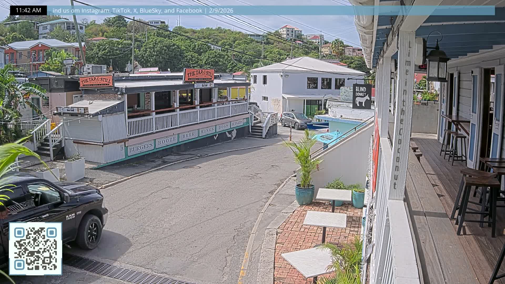 St. John, Cruz Bay Prince Street (Pridsens Gade) from Blind Donkey Live Cam - Cruz Bay, St. John, United States Virgin Islands, USA