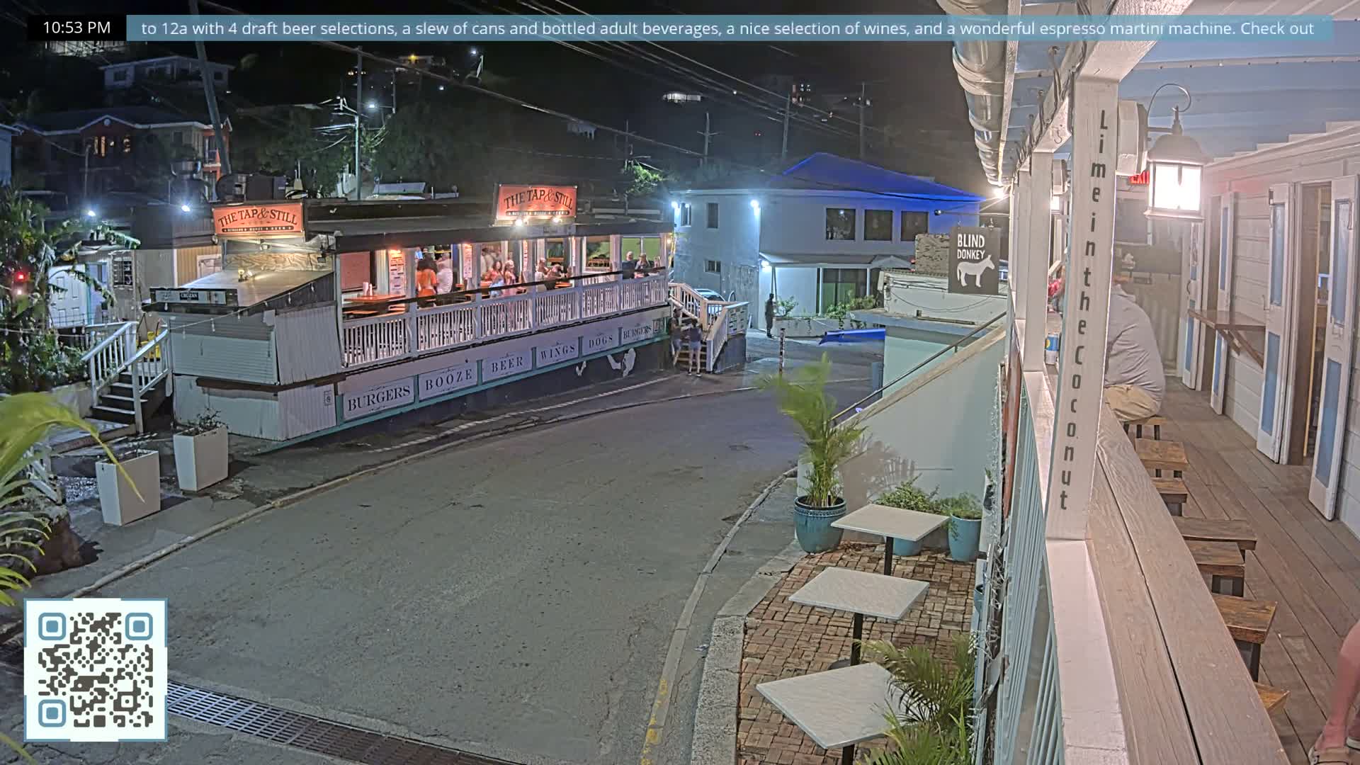 St. John, Cruz Bay Prince Street (Pridsens Gade) from Blind Donkey Live Cam - Cruz Bay, St. John, United States Virgin Islands, USA