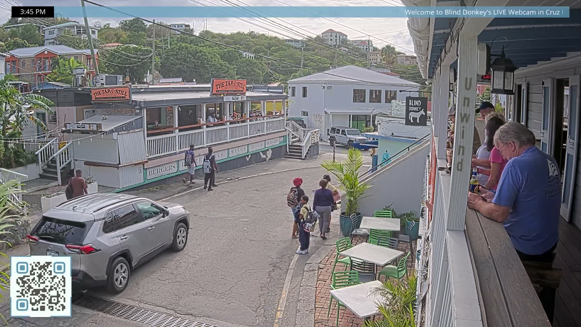 St. John, Cruz Bay Prince Street (Pridsens Gade) from Blind Donkey Live Cam - Cruz Bay, St. John, United States Virgin Islands, USA