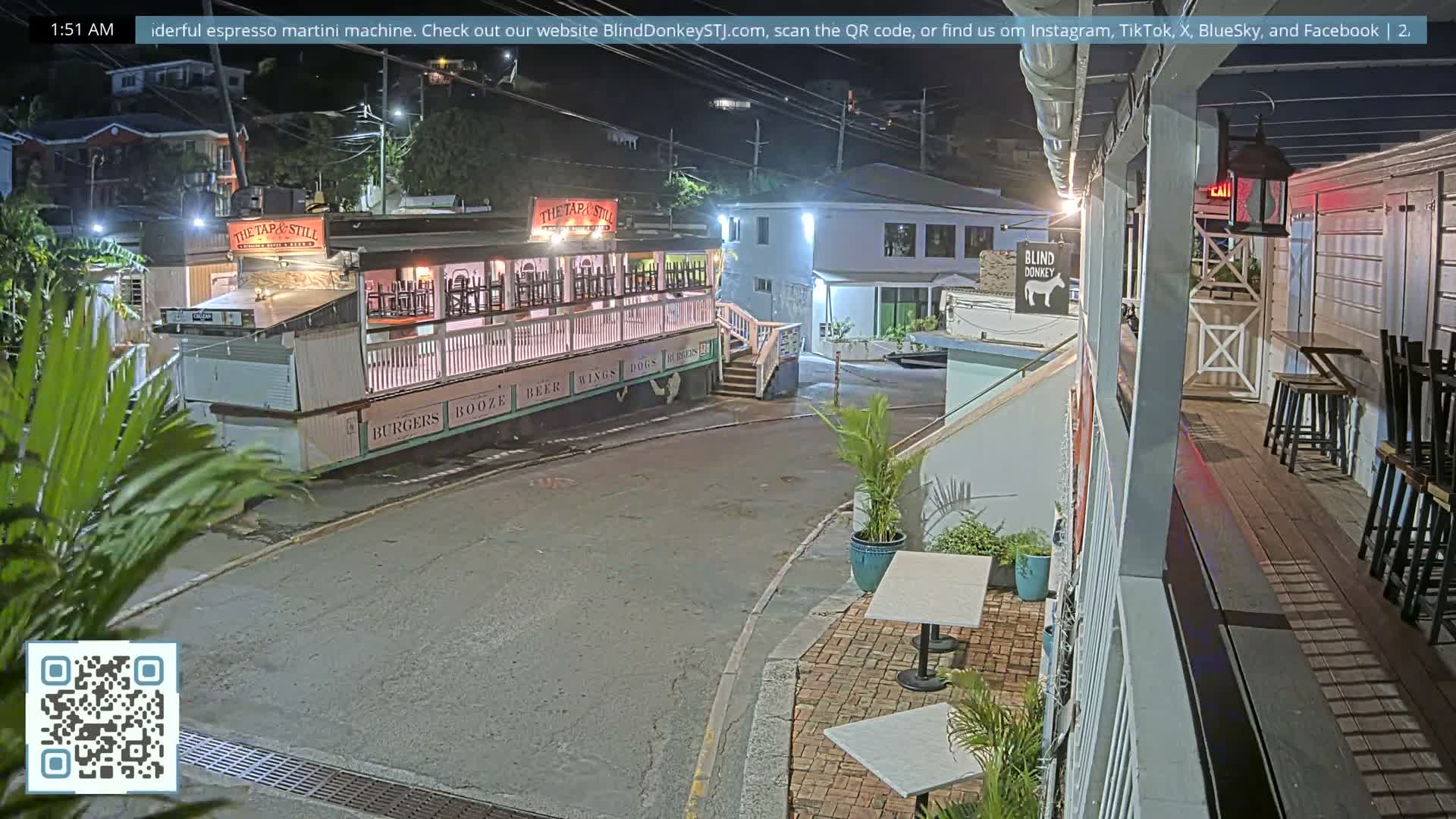 St. John, Cruz Bay Prince Street (Pridsens Gade) from Blind Donkey Live Cam - Cruz Bay, St. John, United States Virgin Islands, USA