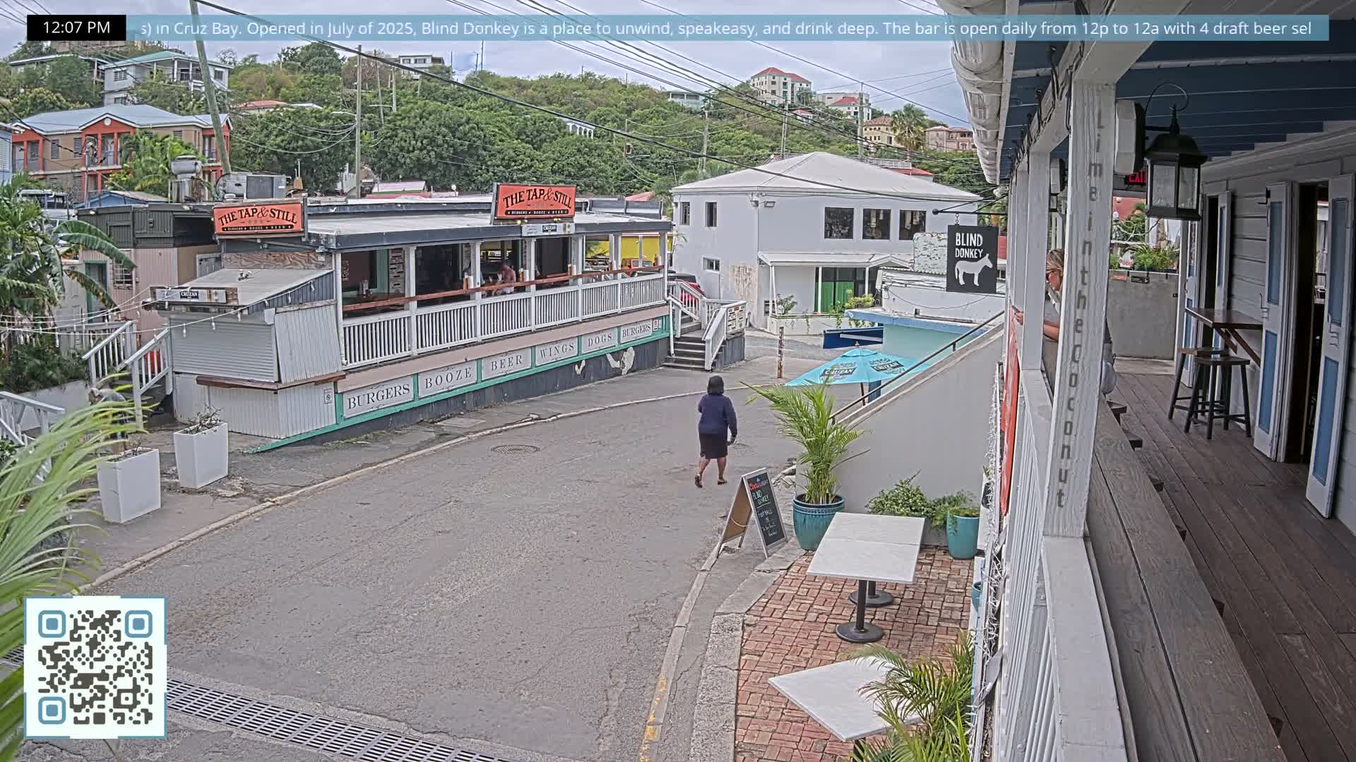St. John, Cruz Bay Prince Street (Pridsens Gade) from Blind Donkey Live Cam - Cruz Bay, St. John, United States Virgin Islands, USA