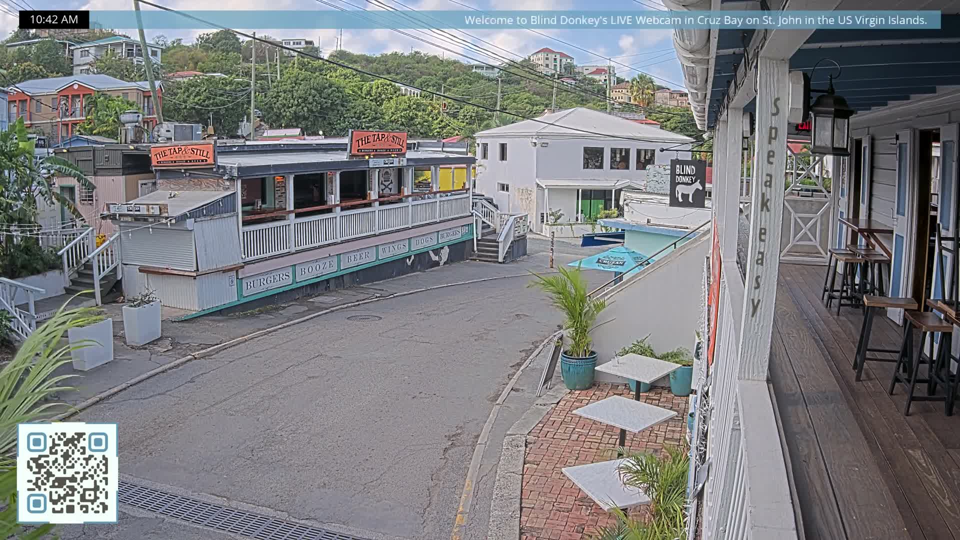 St. John, Cruz Bay Prince Street (Pridsens Gade) from Blind Donkey Live Cam - Cruz Bay, St. John, United States Virgin Islands, USA