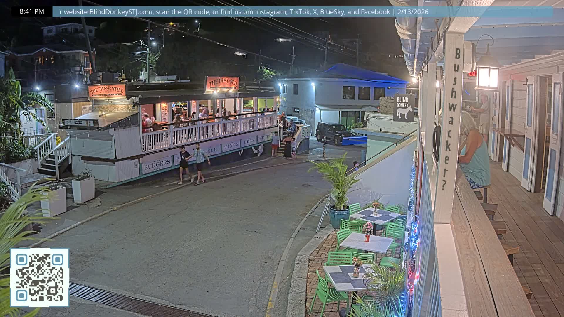 St. John, Cruz Bay Prince Street (Pridsens Gade) from Blind Donkey Live Cam - Cruz Bay, St. John, United States Virgin Islands, USA