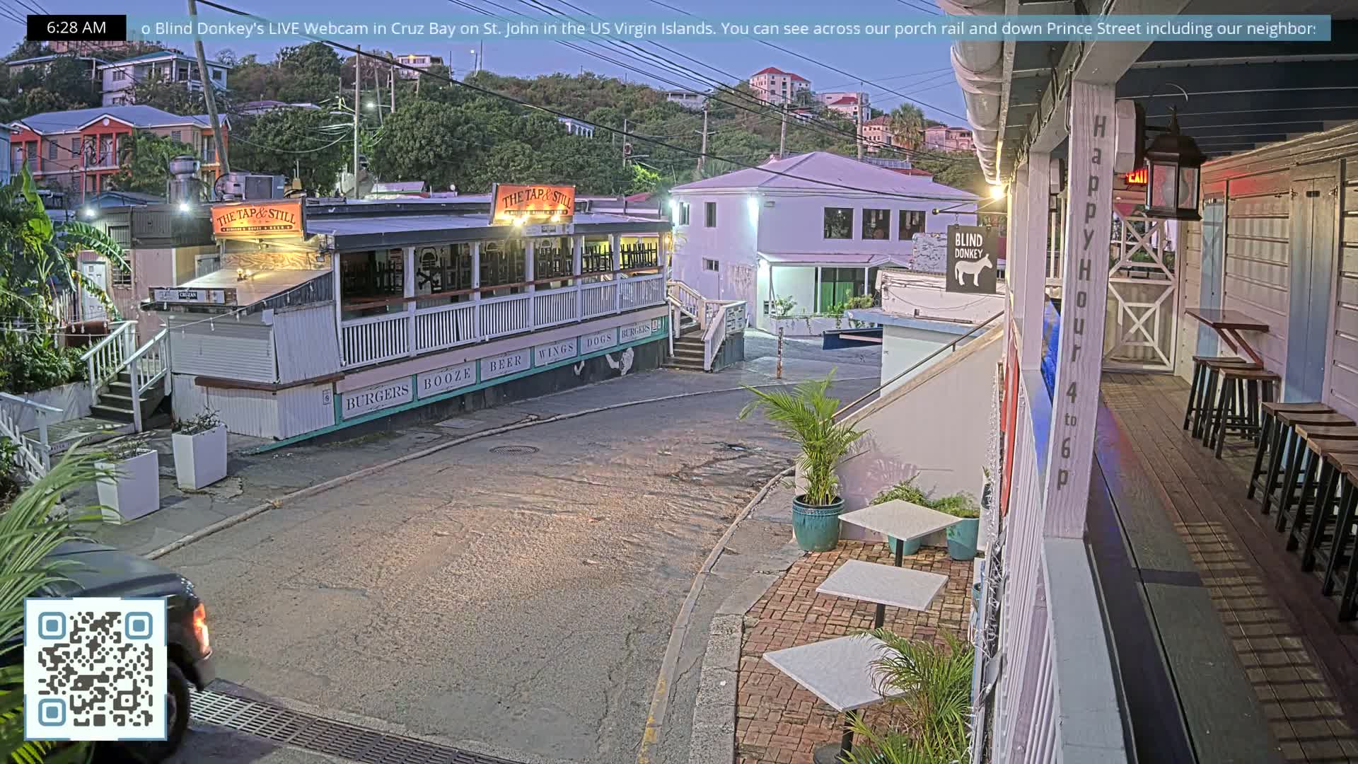 St. John, Cruz Bay Prince Street (Pridsens Gade) from Blind Donkey Live Cam - Cruz Bay, St. John, United States Virgin Islands, USA