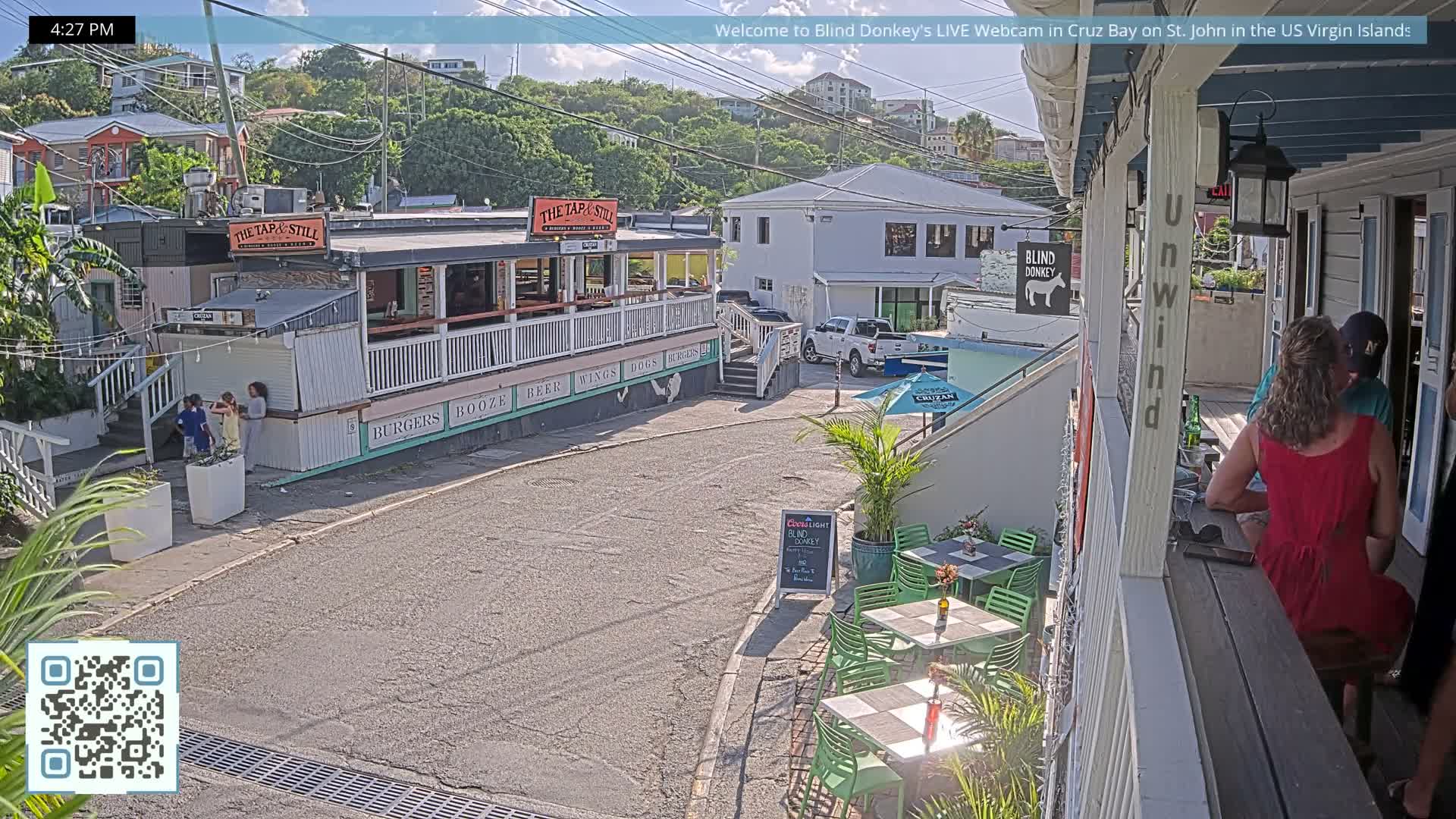 St. John, Cruz Bay Prince Street (Pridsens Gade) from Blind Donkey Live Cam - Cruz Bay, St. John, United States Virgin Islands, USA