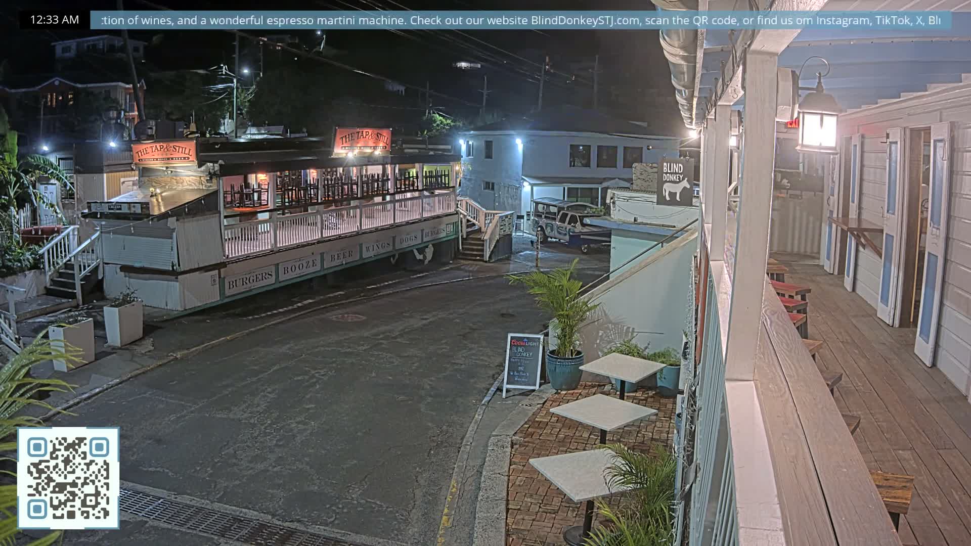 St. John, Cruz Bay Prince Street (Pridsens Gade) from Blind Donkey Live Cam - Cruz Bay, St. John, United States Virgin Islands, USA