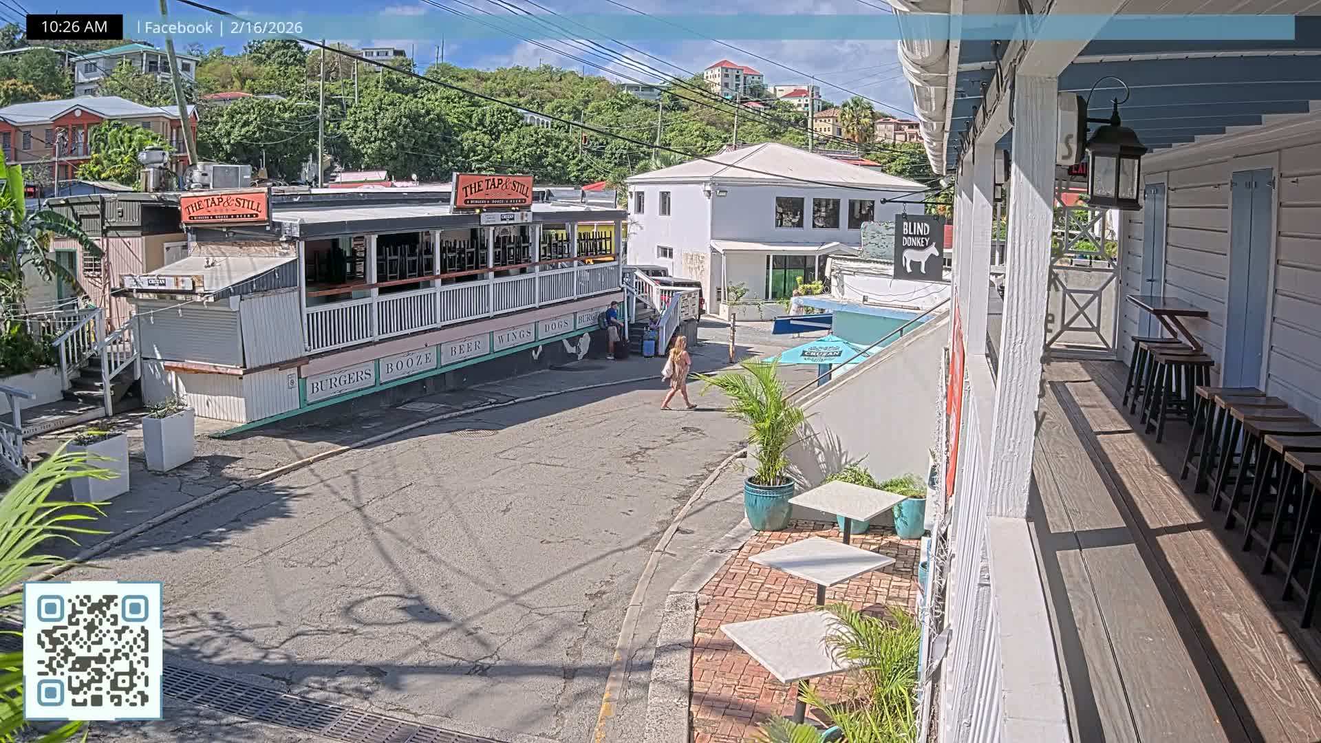 St. John, Cruz Bay Prince Street (Pridsens Gade) from Blind Donkey Live Cam - Cruz Bay, St. John, United States Virgin Islands, USA