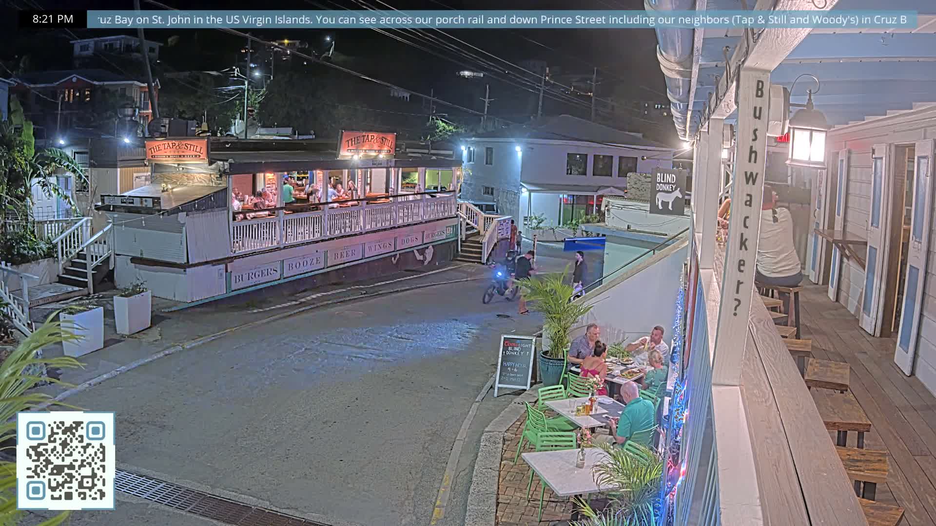 St. John, Cruz Bay Prince Street (Pridsens Gade) from Blind Donkey Live Cam - Cruz Bay, St. John, United States Virgin Islands, USA