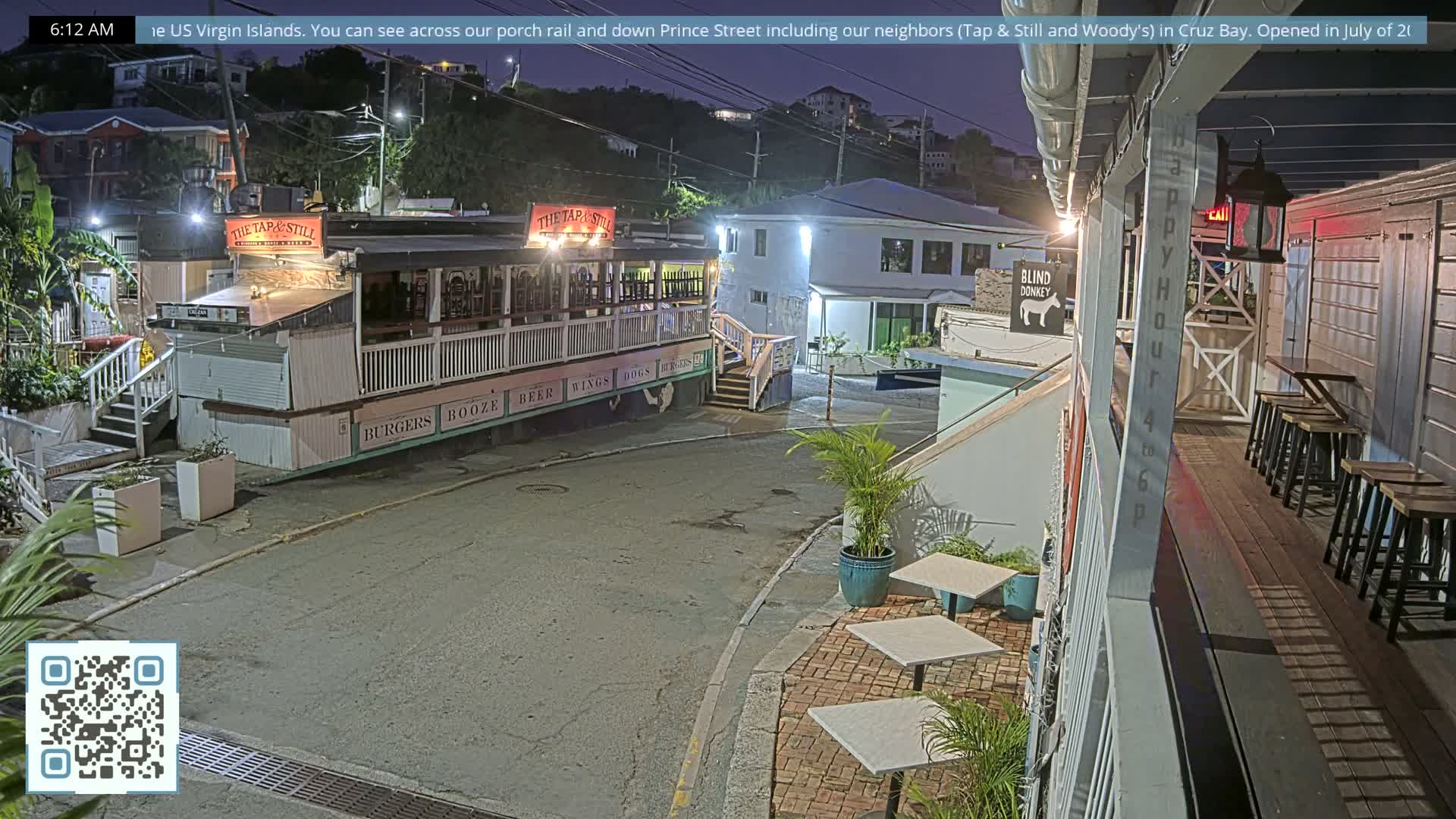 St. John, Cruz Bay Prince Street (Pridsens Gade) from Blind Donkey Live Cam - Cruz Bay, St. John, United States Virgin Islands, USA