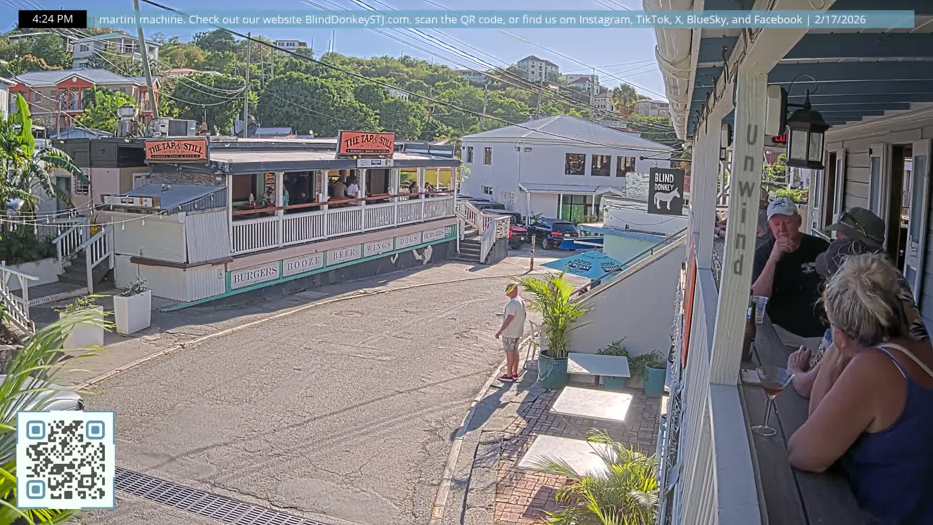 St. John, Cruz Bay Prince Street (Pridsens Gade) from Blind Donkey Live Cam - Cruz Bay, St. John, United States Virgin Islands, USA