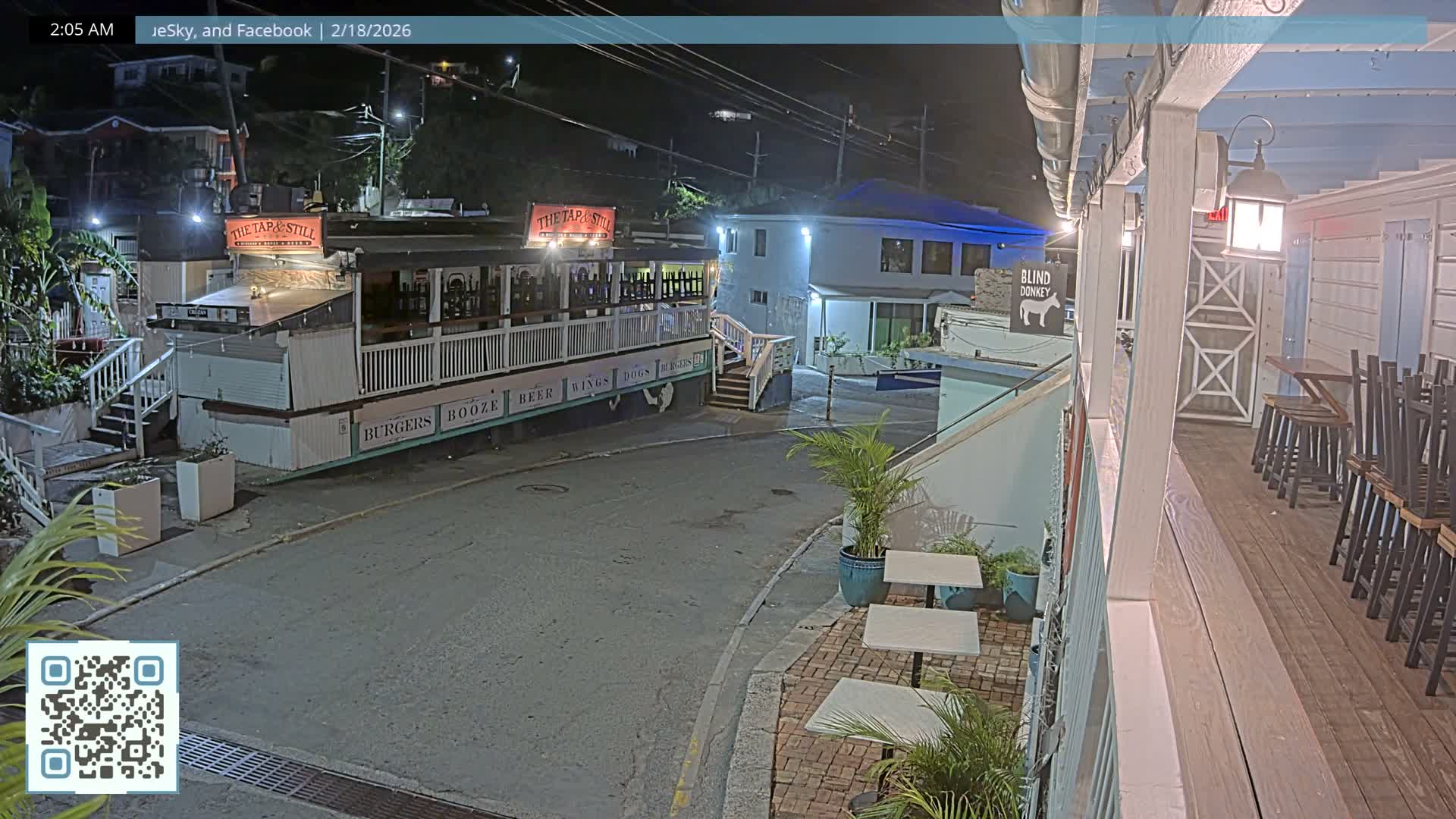 St. John, Cruz Bay Prince Street (Pridsens Gade) from Blind Donkey Live Cam - Cruz Bay, St. John, United States Virgin Islands, USA