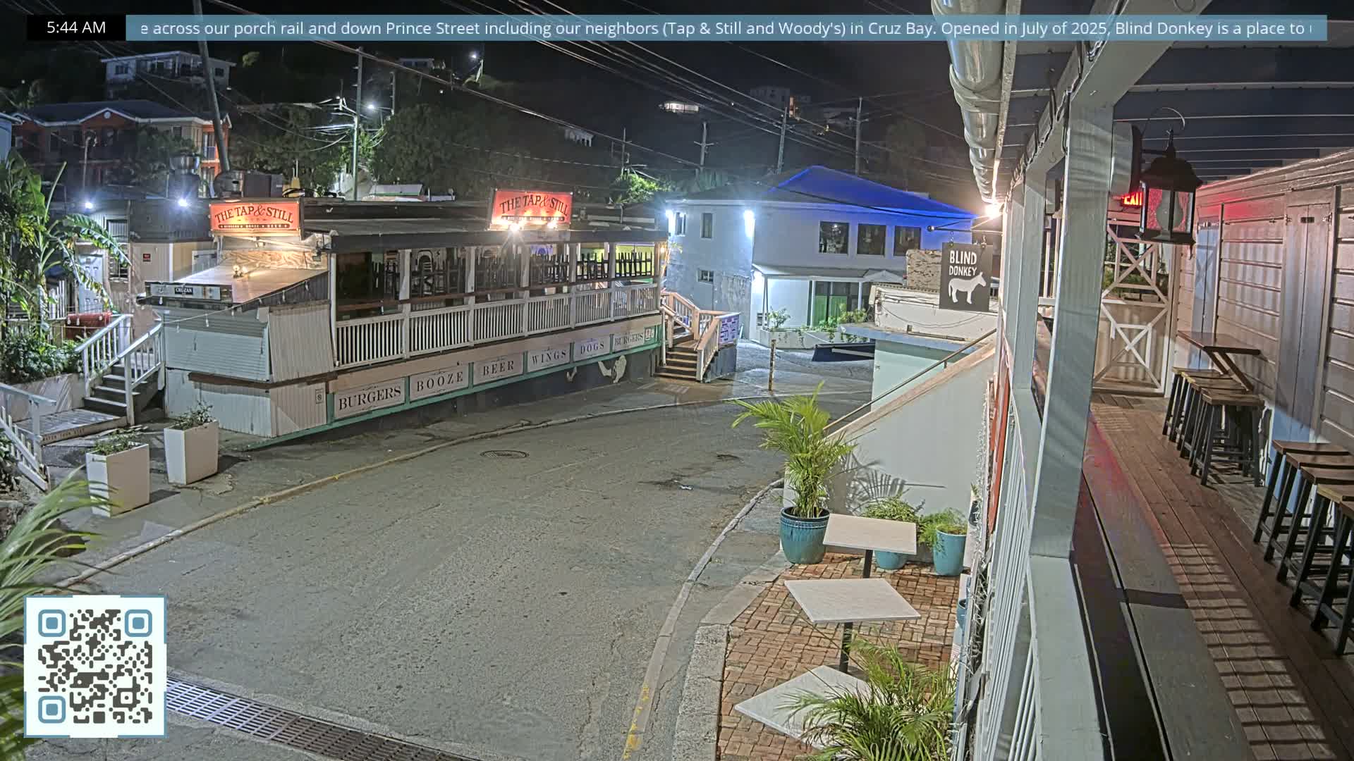 St. John, Cruz Bay Prince Street (Pridsens Gade) from Blind Donkey Live Cam - Cruz Bay, St. John, United States Virgin Islands, USA