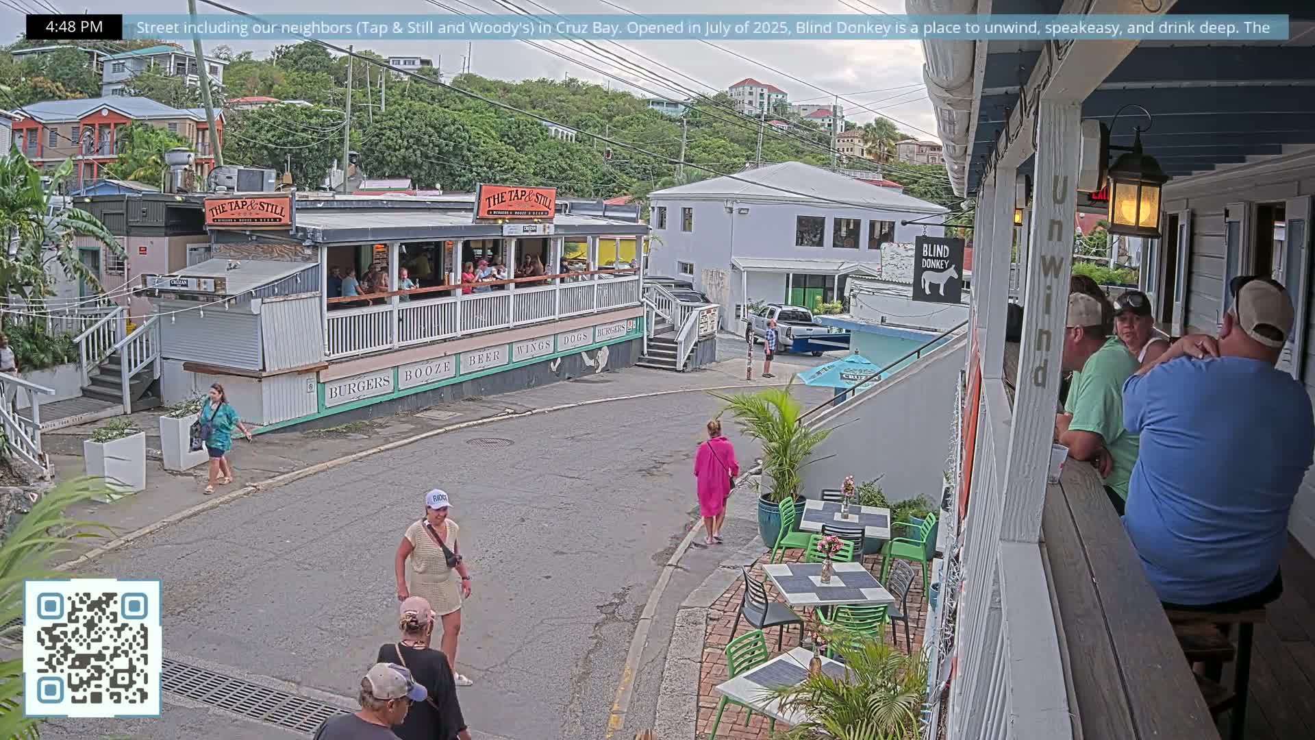 St. John, Cruz Bay Prince Street (Pridsens Gade) from Blind Donkey Live Cam - Cruz Bay, St. John, United States Virgin Islands, USA