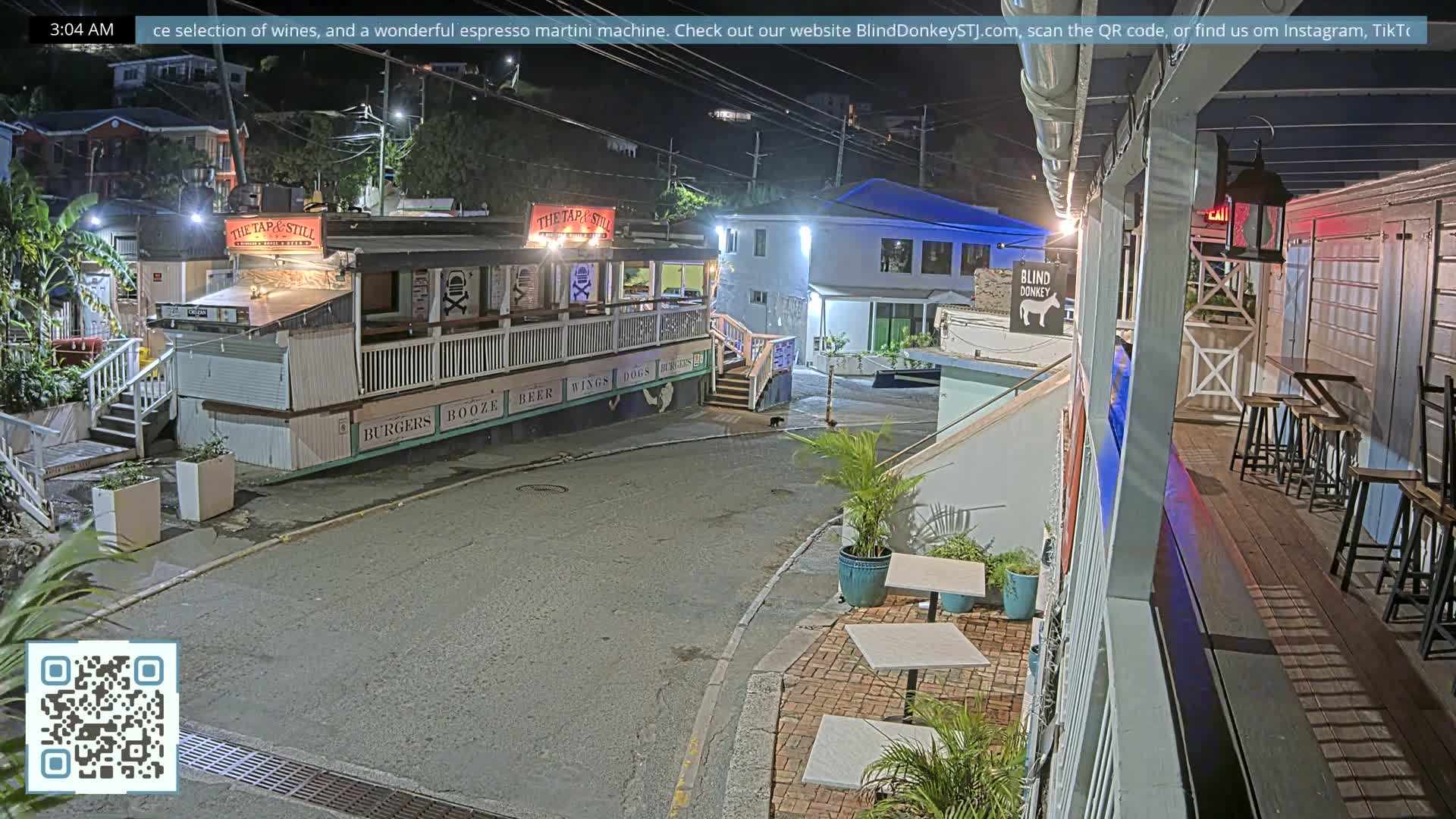 St. John, Cruz Bay Prince Street (Pridsens Gade) from Blind Donkey Live Cam - Cruz Bay, St. John, United States Virgin Islands, USA
