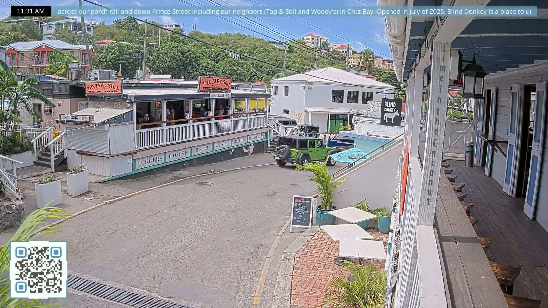 St. John, Cruz Bay Prince Street (Pridsens Gade) from Blind Donkey Live Cam - Cruz Bay, St. John, United States Virgin Islands, USA
