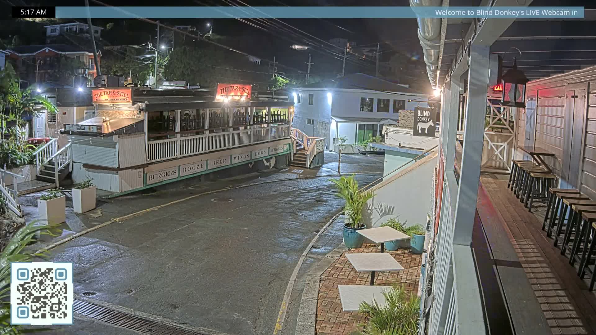 St. John, Cruz Bay Prince Street (Pridsens Gade) from Blind Donkey Live Cam - Cruz Bay, St. John, United States Virgin Islands, USA