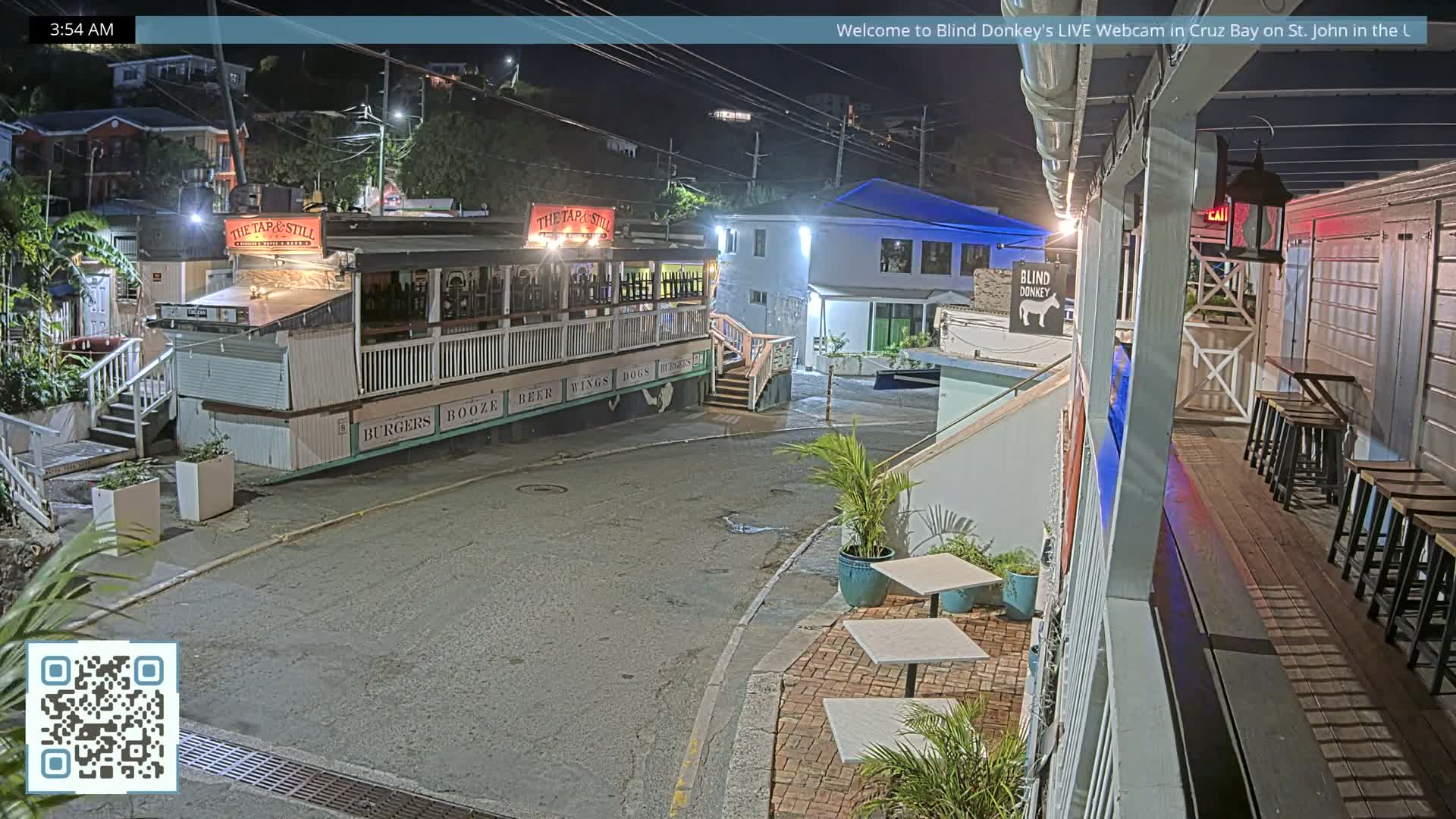 St. John, Cruz Bay Prince Street (Pridsens Gade) from Blind Donkey Live Cam - Cruz Bay, St. John, United States Virgin Islands, USA