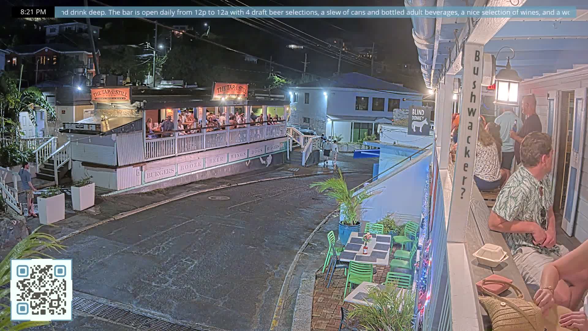 St. John, Cruz Bay Prince Street (Pridsens Gade) from Blind Donkey Live Cam - Cruz Bay, St. John, United States Virgin Islands, USA