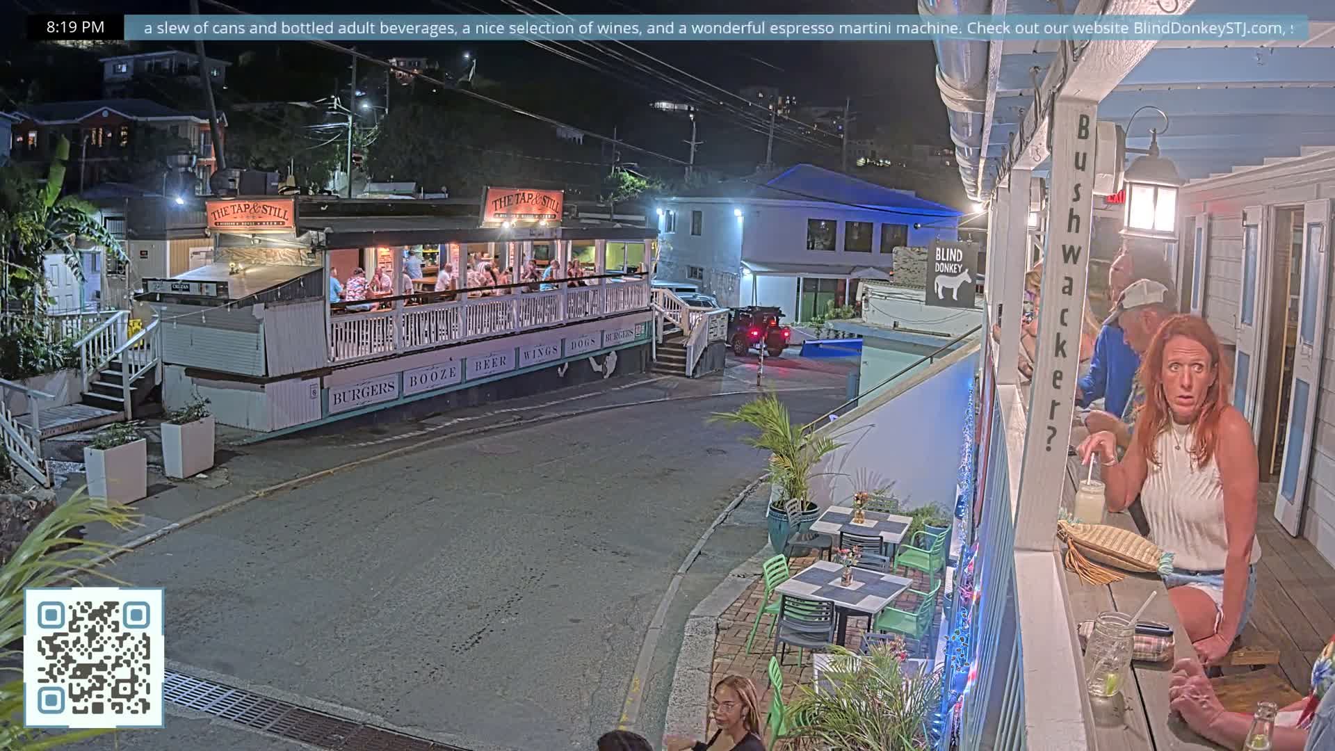 St. John, Cruz Bay Prince Street (Pridsens Gade) from Blind Donkey Live Cam - Cruz Bay, St. John, United States Virgin Islands, USA