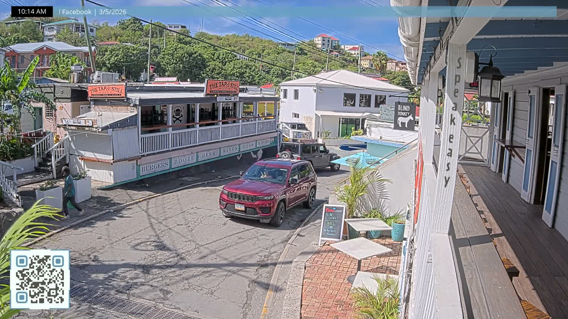 St. John, Cruz Bay Prince Street (Pridsens Gade) from Blind Donkey Live Cam - Cruz Bay, St. John, United States Virgin Islands, USA