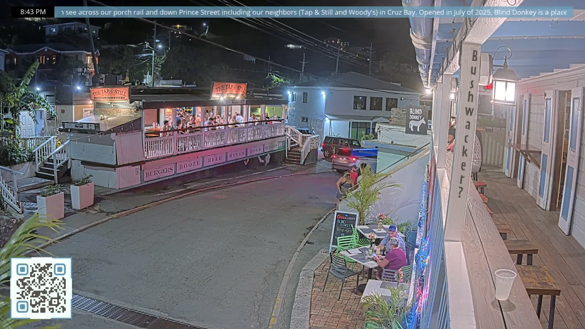 St. John, Cruz Bay Prince Street (Pridsens Gade) from Blind Donkey Live Cam - Cruz Bay, St. John, United States Virgin Islands, USA