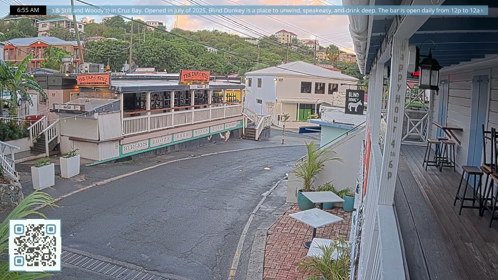 St. John, Cruz Bay Prince Street (Pridsens Gade) from Blind Donkey Live Cam - Cruz Bay, St. John, United States Virgin Islands, USA