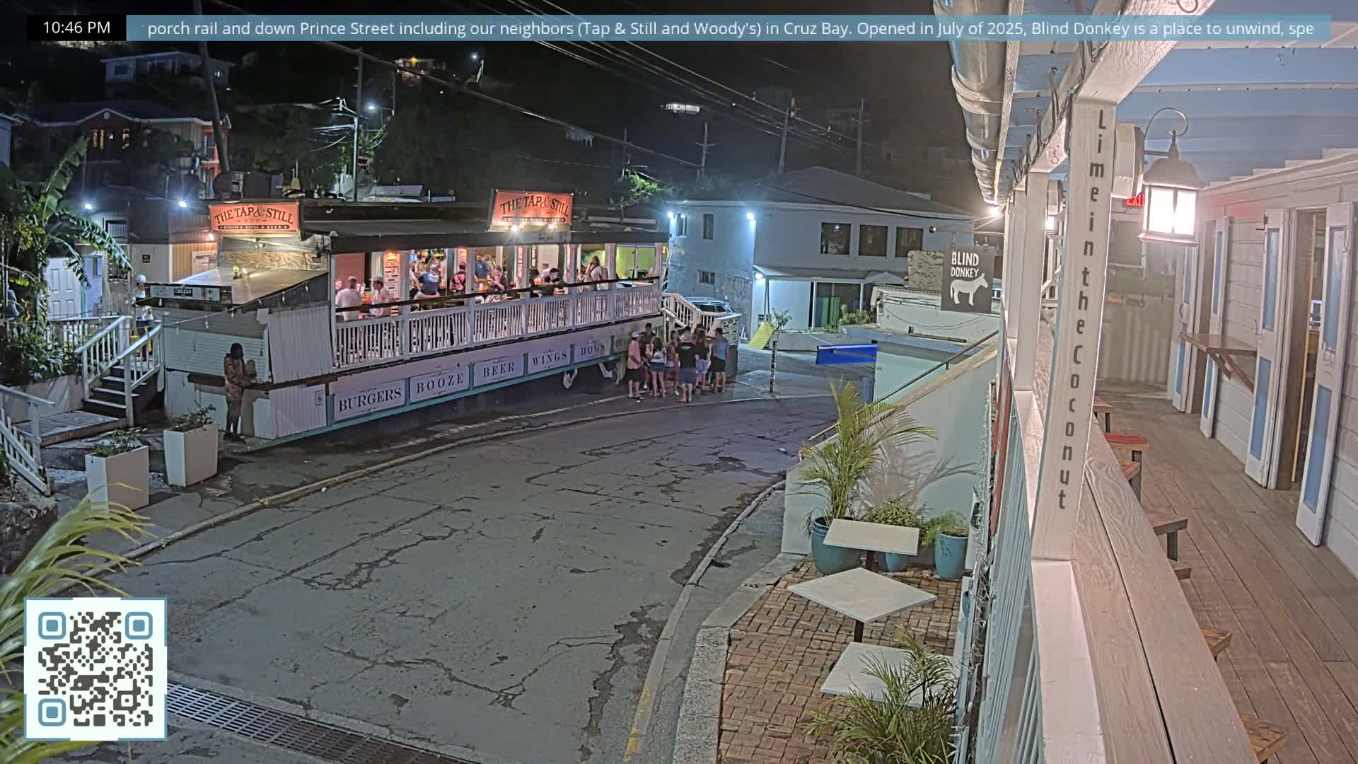 St. John, Cruz Bay Prince Street (Pridsens Gade) from Blind Donkey Live Cam - Cruz Bay, St. John, United States Virgin Islands, USA