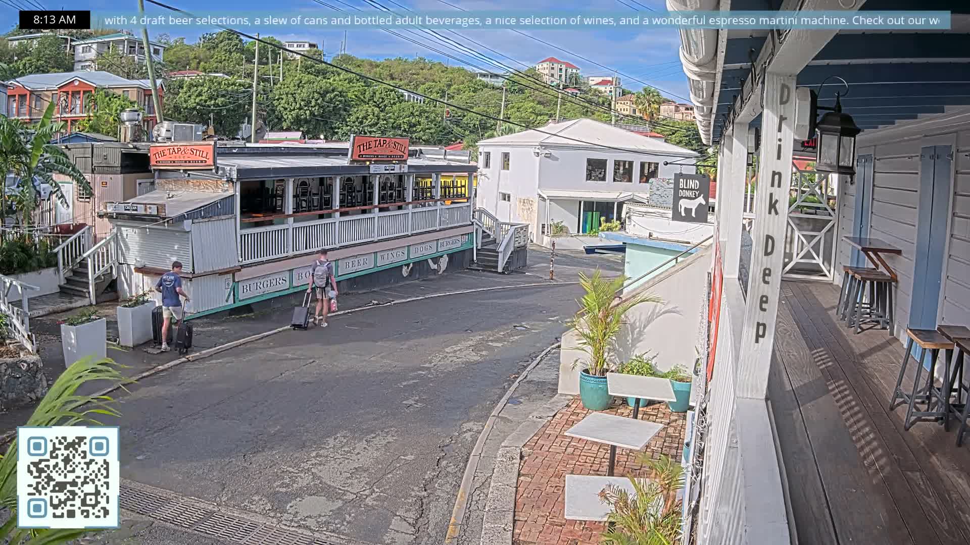 St. John, Cruz Bay Prince Street (Pridsens Gade) from Blind Donkey Live Cam - Cruz Bay, St. John, United States Virgin Islands, USA