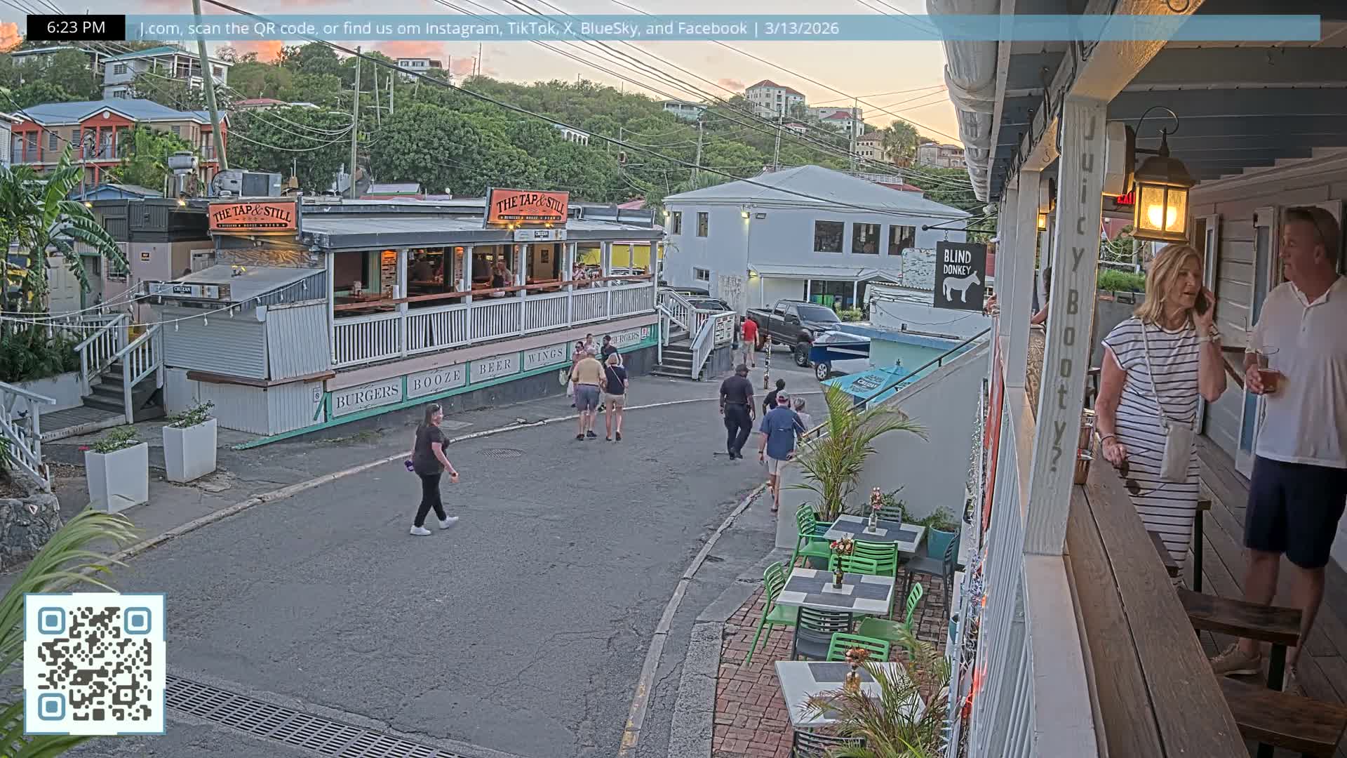 St. John, Cruz Bay Prince Street (Pridsens Gade) from Blind Donkey Live Cam - Cruz Bay, St. John, United States Virgin Islands, USA
