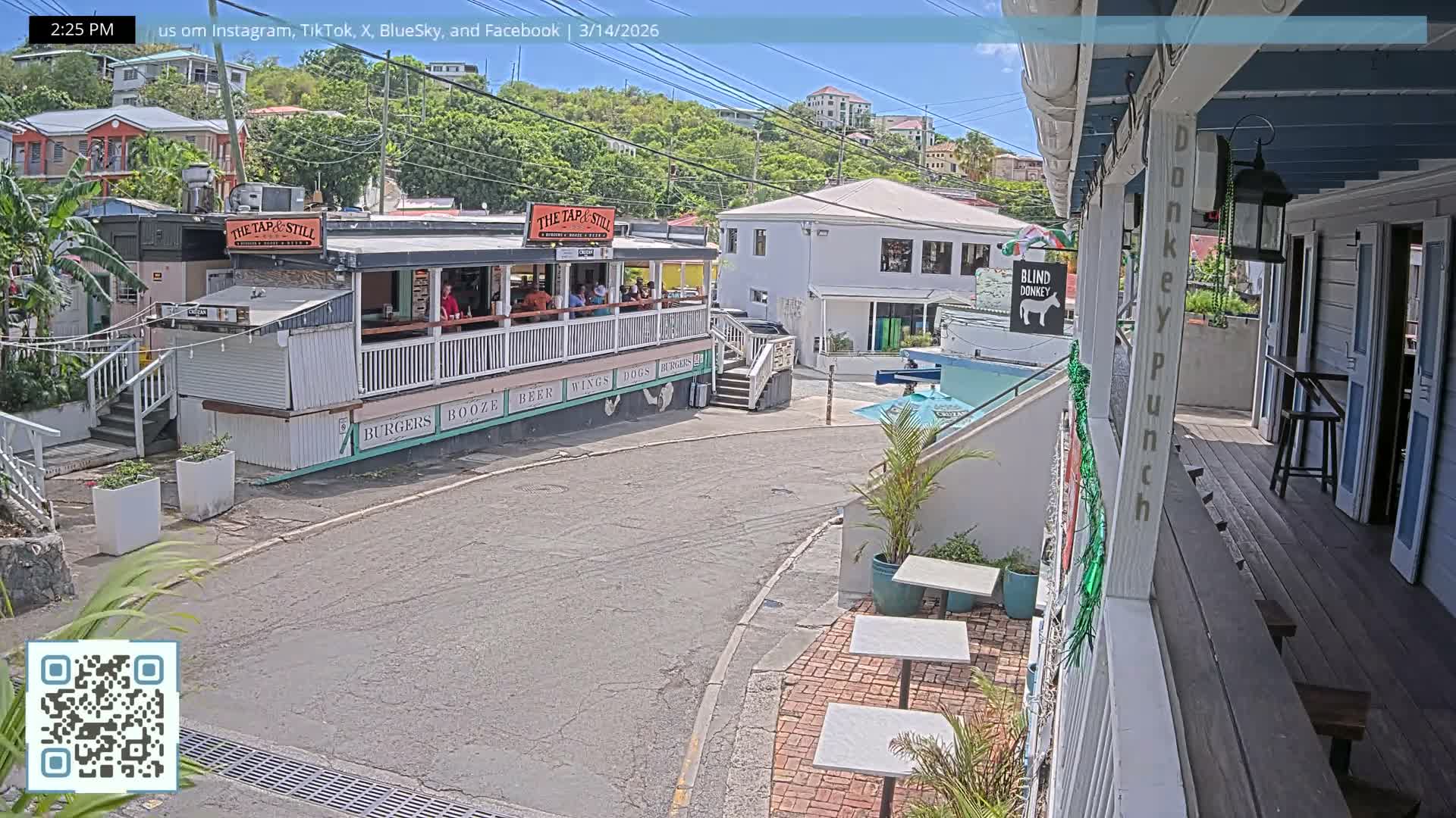 St. John, Cruz Bay Prince Street (Pridsens Gade) from Blind Donkey Live Cam - Cruz Bay, St. John, United States Virgin Islands, USA
