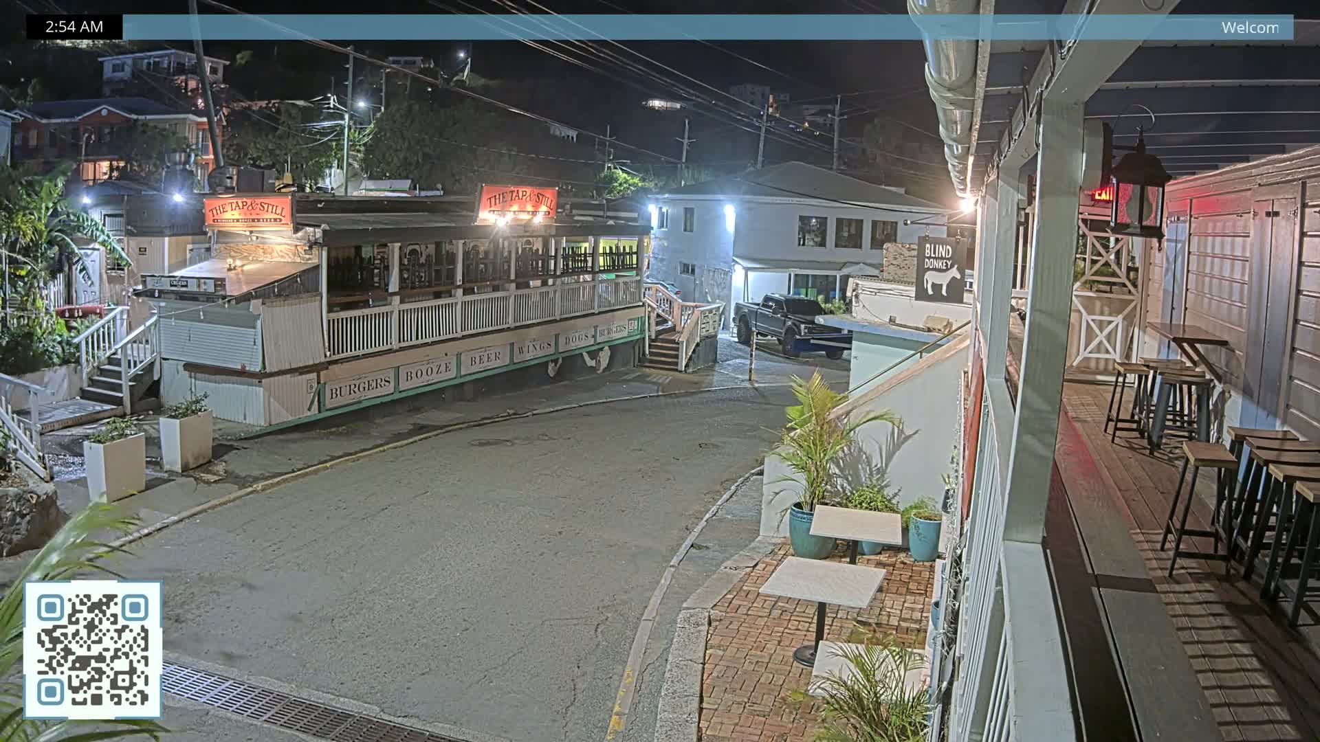 St. John, Cruz Bay Prince Street (Pridsens Gade) from Blind Donkey Live Cam - Cruz Bay, St. John, United States Virgin Islands, USA