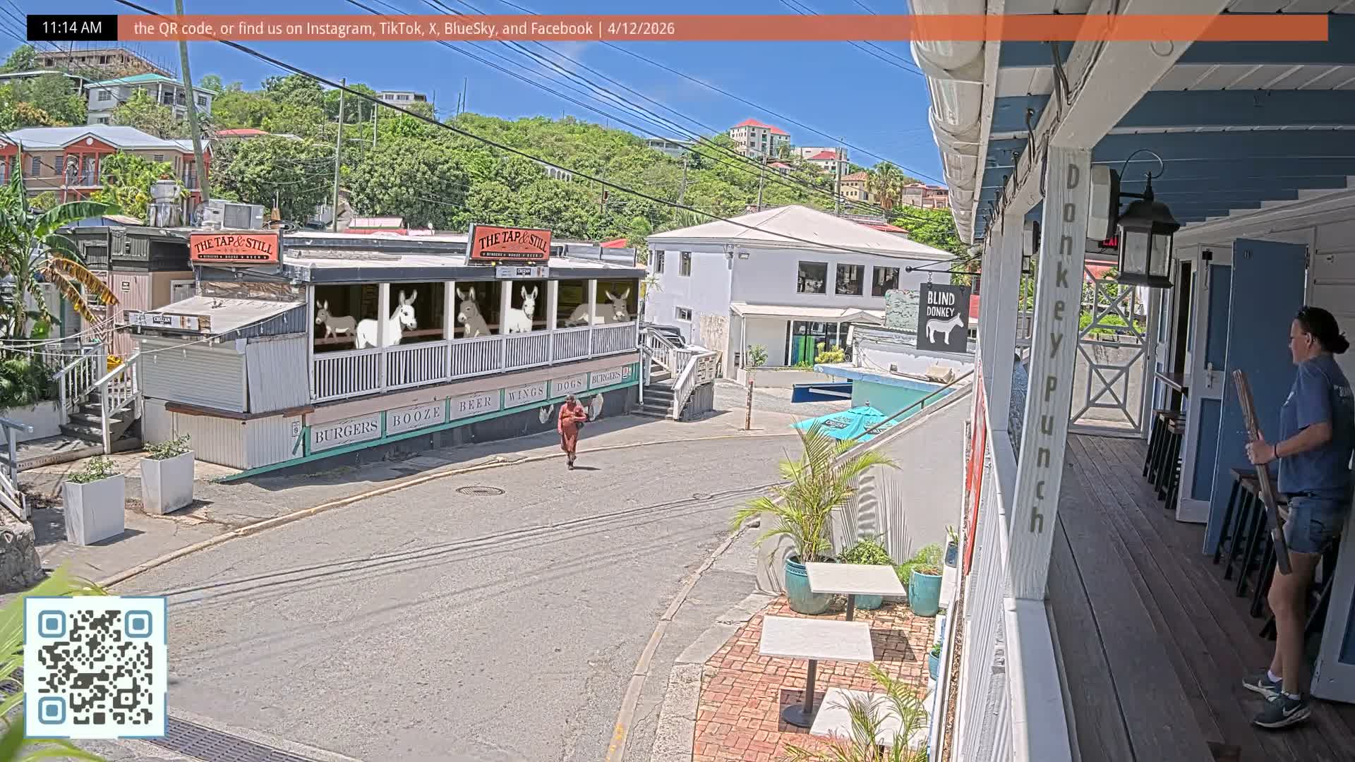 St. John, Cruz Bay Prince Street (Pridsens Gade) from Blind Donkey Live Cam - Cruz Bay, St. John, United States Virgin Islands, USA