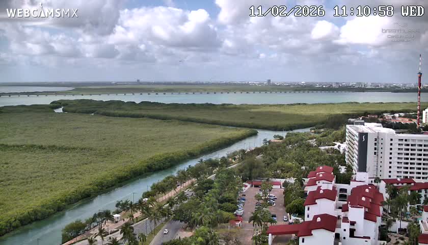  Cancun, Laguna de Nichupté Lagoon Lake & Hotel Zone (Zona Hotelera) Panaromic Live Cam - 